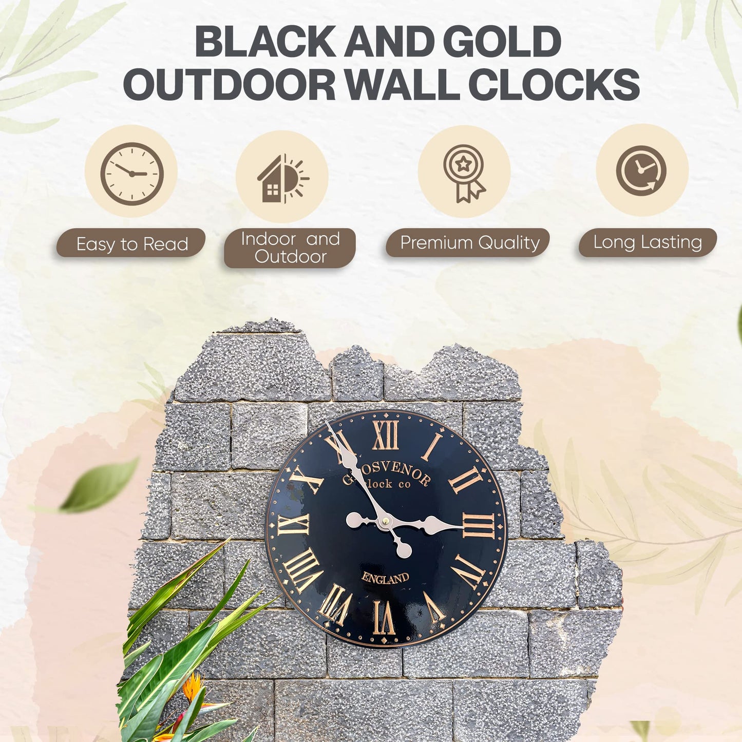 HH Home Hut Outdoor Indoor Clock black Wall Garden Clock DS1063