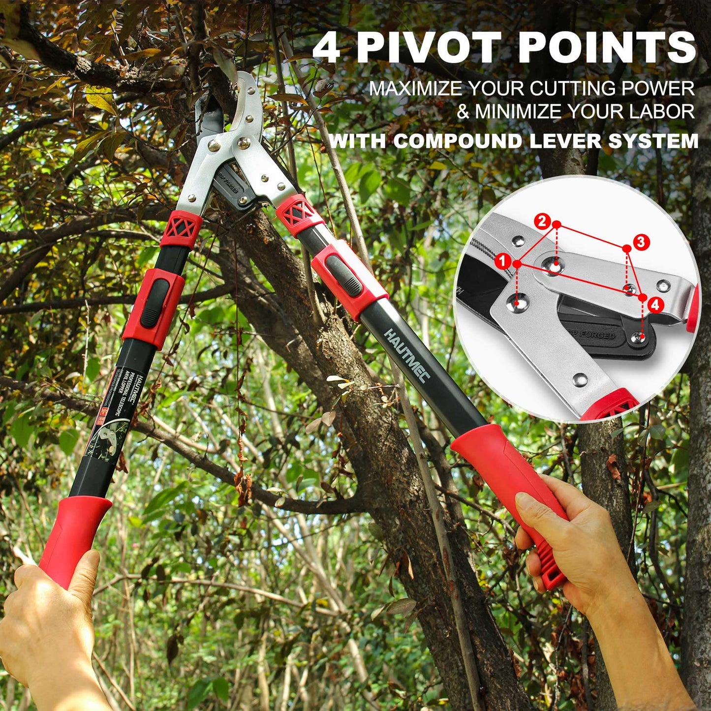 HAUTMEC Extendable 27-37'' Anvil Loppers with Compound Action System, 2 Inch Cut Capacity, Labor-Saving Tree Trimmer, Heavy Duty Thick Branch Garden Pruning Clippers Scissors HT0149-UK