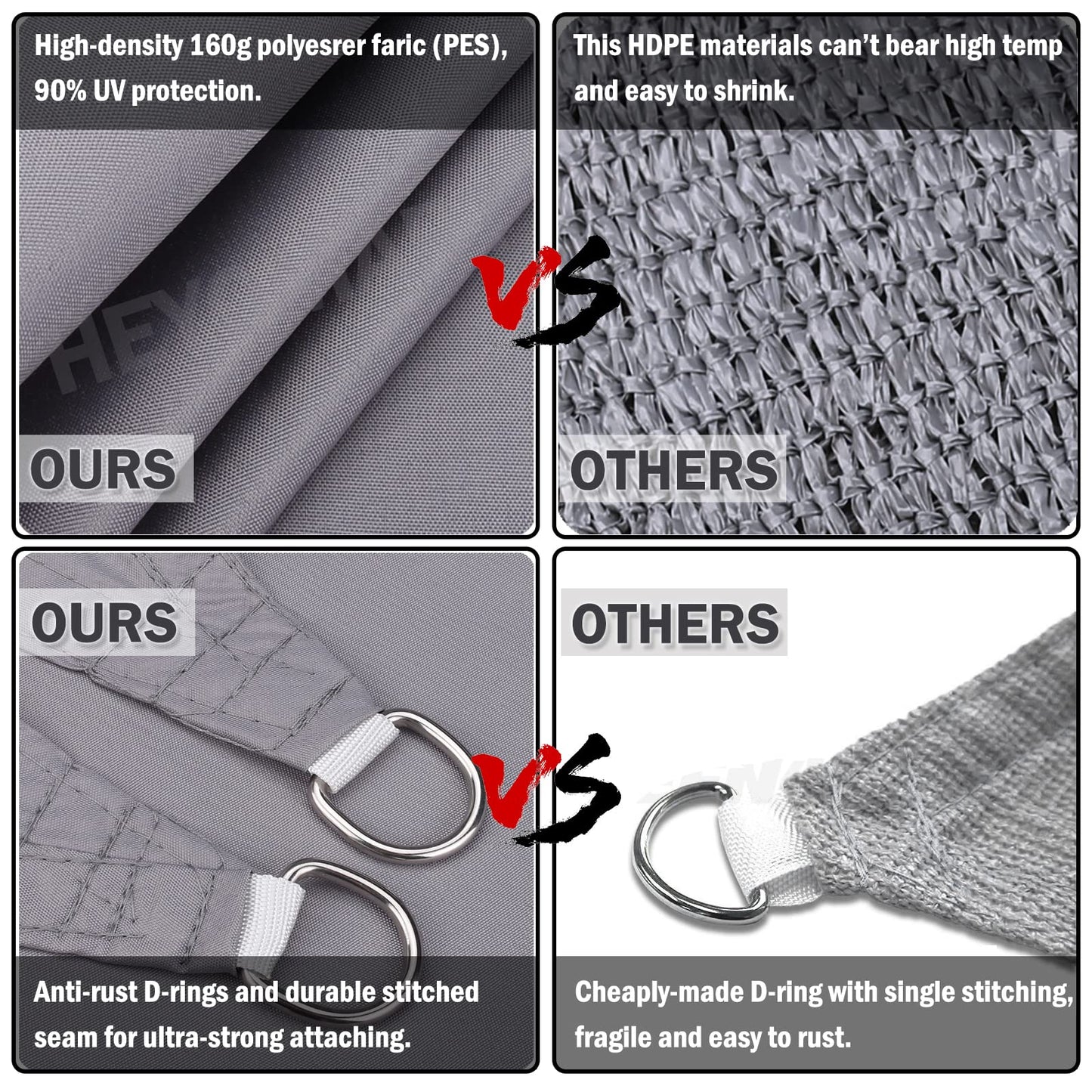 HEYOMART Sun Shade Sail 4m x 5m Rectangle Shade Sails Waterproof Outdoor Garden Patio Party Sunscreen Awning Canopy 98% UV Block With Free Rope, Grey