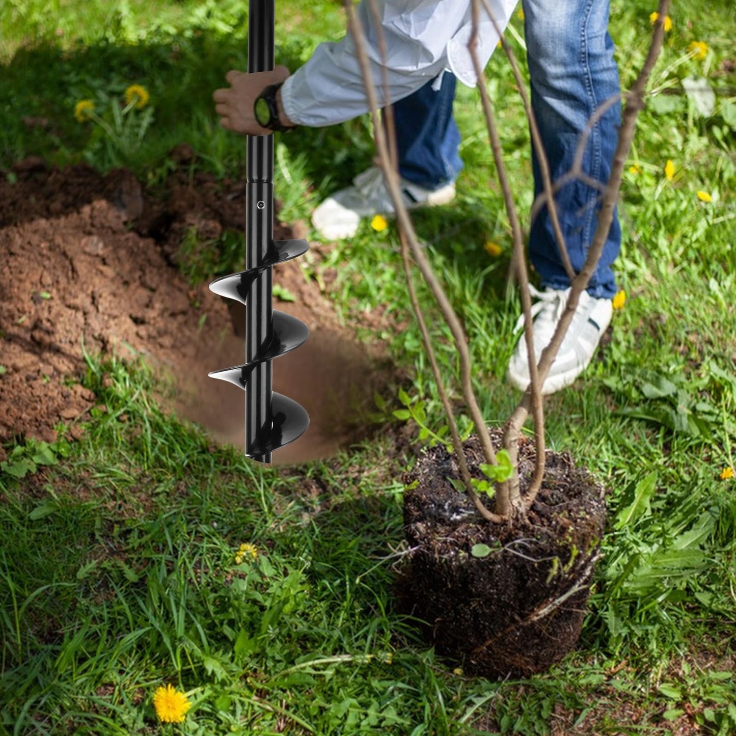 YAYODS Fence Auger Post Hole Digger, 60cm Manual Auger Drill Bit with Non-Slip Handle, Adjustable Length Steel Post Hole Auger, Earth Auger for Planting Bulbs Seedling and Garden Post Holder