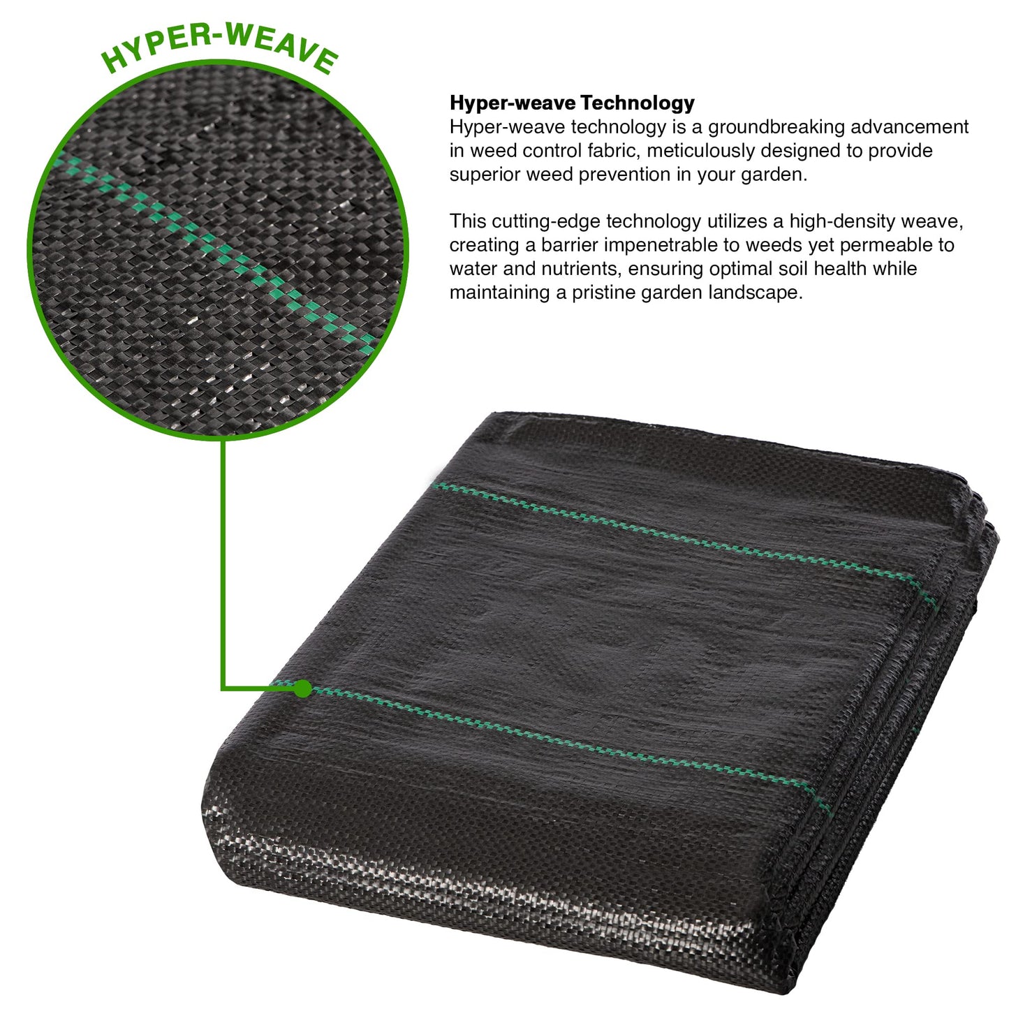 GroundMaster 5m x 10m Heavy-Duty Weed Control Membrane Woven Polypropylene Ground Cover Fabric for Gardens, Landscaping, Driveways and Patios - Easy Install Weed Membrane with Water Permeable Barrier