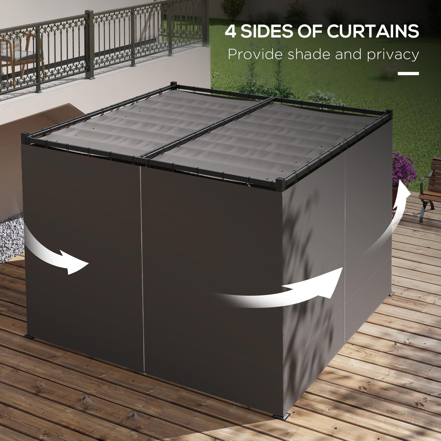 Outsunny 3 x 3(m) Pergola with Retractable Roof Canopy and Curtains, Metal Frame Garden Gazebo Outdoor Sun Shade Shelter for Grill, Patio, Deck, Light Grey