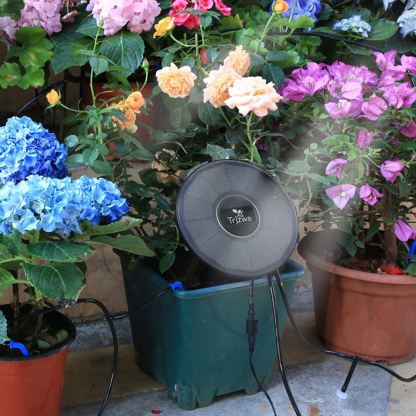 TRJZWA Solar Irrigation System Kit,2024 New Solar Garden Irrigation System DIY Automatic Watering System,2200mAh Solar Drip Irrigation System with 15 Drippers/15m Watering Hose/Early Warning Function