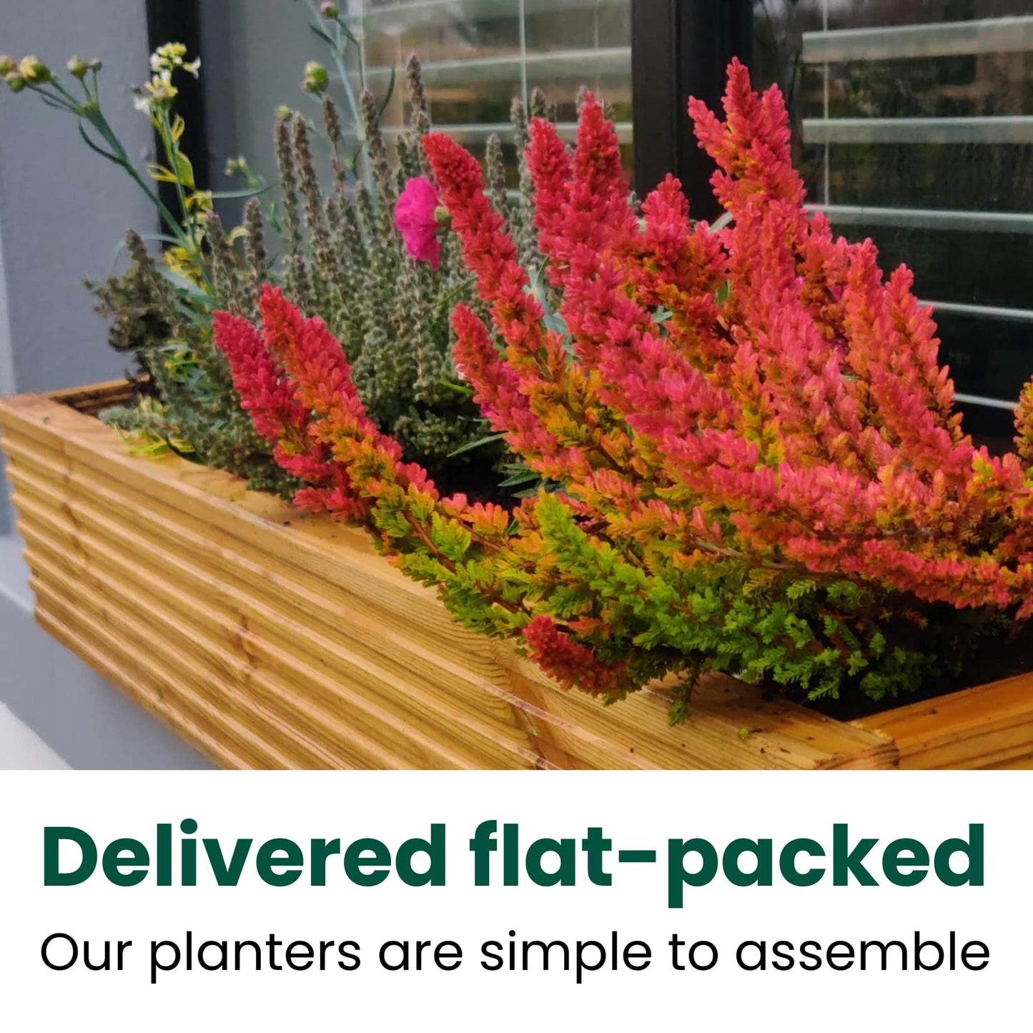 Mourne Wood Large Wooden Window Box Planter - 98cm Wide, Elegant Window Sill Planter for Flowers & Herbs, Versatile Indoor & Outdoor Gardening, Made in the UK