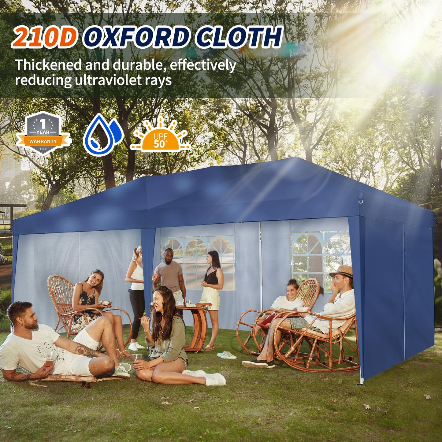 SANHENG Pop Up Gazebo, 3x6m Gazebo with sides, Waterproof, UV-Resistant, Easy-Assembly ideal for Weddings, Parties, Picnics and Commercial Use (Blue)