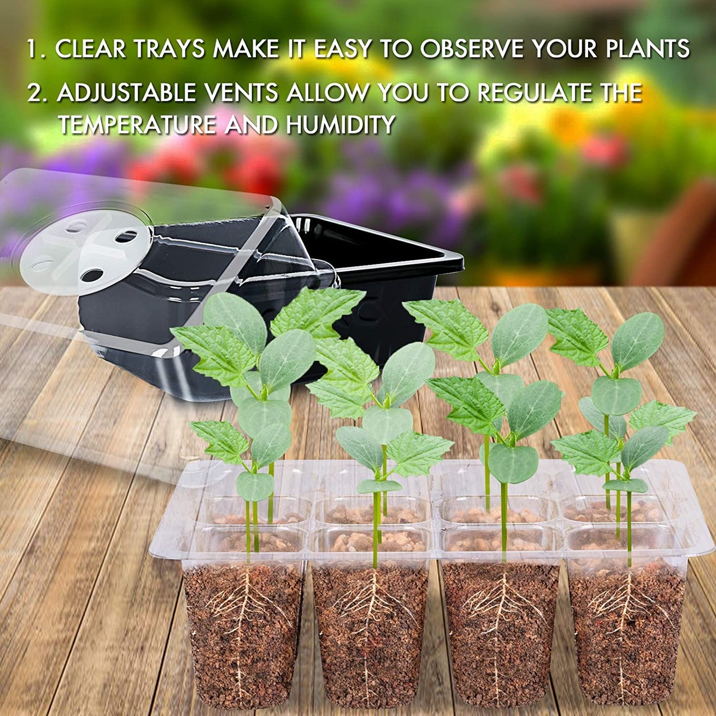 MIXC Seed Trays,10 Pack 120 Cells Seed Trays for Seedlings Reusable, Seed Trays with Lids Propagator Tray Growing Starter Tray, Germination Trays Kit Plastic for Greenhouse/Garden Black