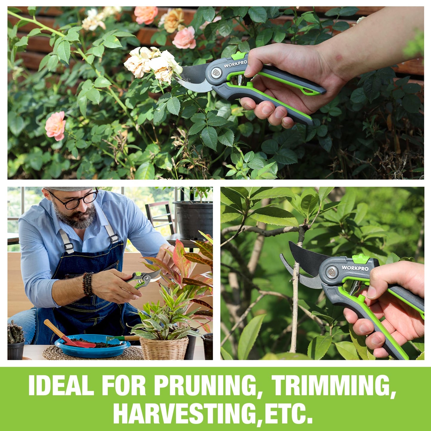 WORKPRO Secateurs & Pruning Scissors | Heavy Duty 210mm Secateurs with SK5 Blades | Labor-Saving Garden Scissors with Safty Lock | Essential Garden Tools for Pruning Flowers