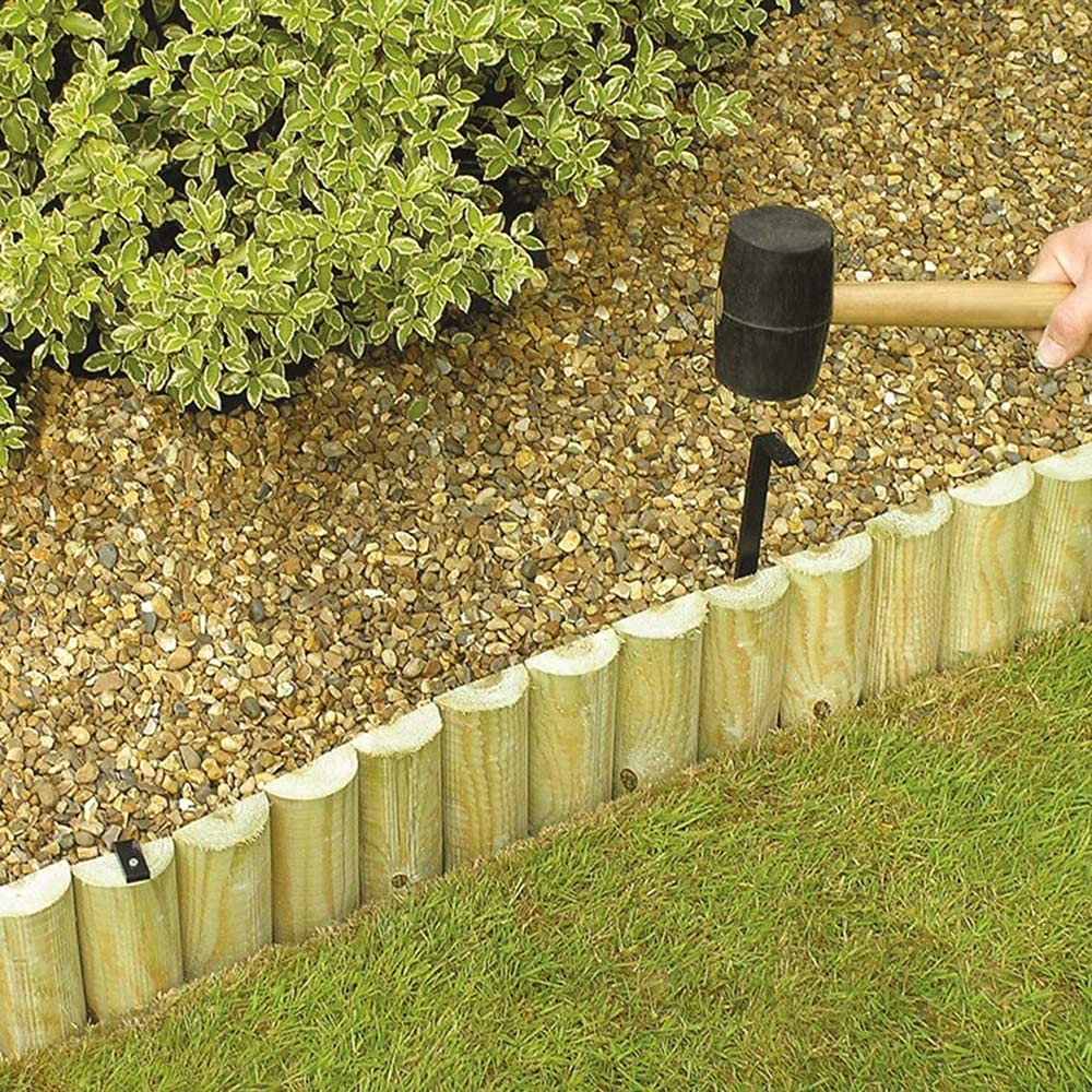 MND Dealings 4-Pack Wooden Fix Picket Log Border Fence, 1m, Brown, for Lawn Edgings, Planters or Garden Sectioning