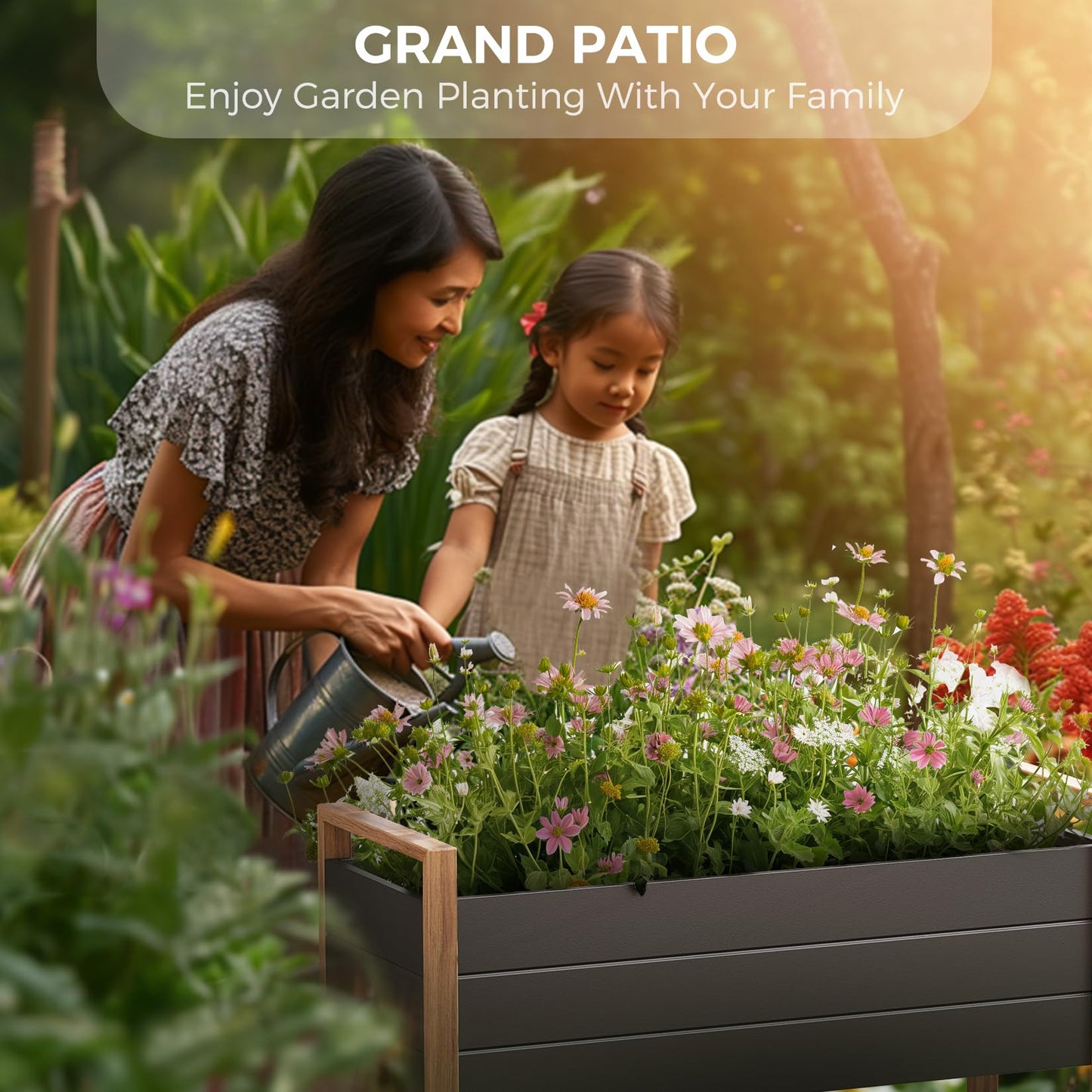 Grand patio Raised Planter for Garden, Raised Bed with Metall, Weather-Resistant, Easy to Assemble, Raised Planter Bed with Drainage Holes for Vegetables, Flowers, Fruits (100×38×91cm)