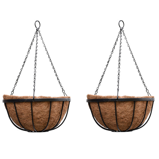Thompson & Morgan Natural Garden Hanging Baskets & Liners Perfect for Trailing Plants and Flowers 30cm Metal Hanging Basket Frames & Coconut Husk Liners (2)