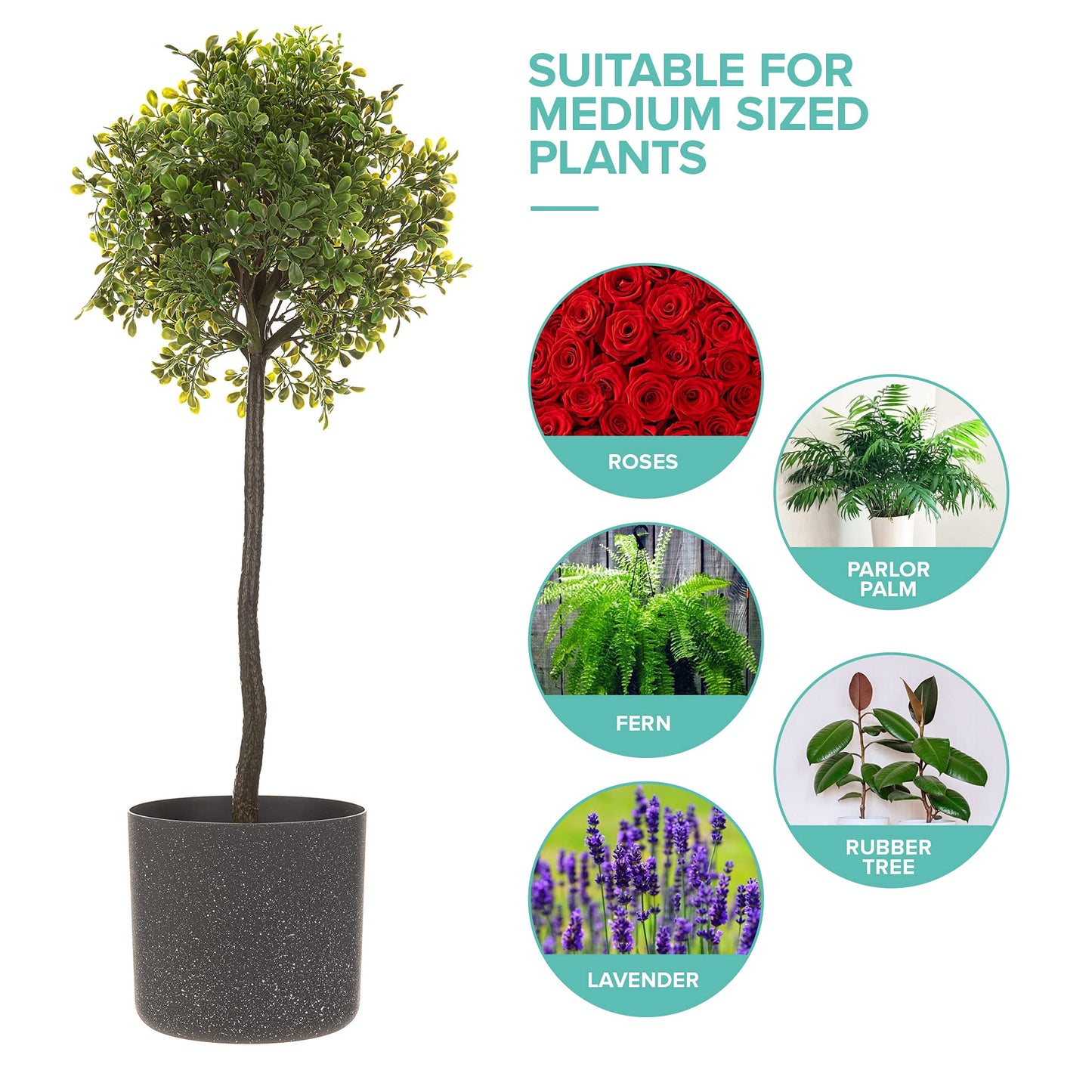 LIVIVO 22CM Round Plastic Flowerpot Plant Pot with Speckled Sandstone Effect for Indoor & Outdoor use including Kitchen Living Room Hallway Garden Patio Entrance Balcony Window - SET OF 2 (Grey)