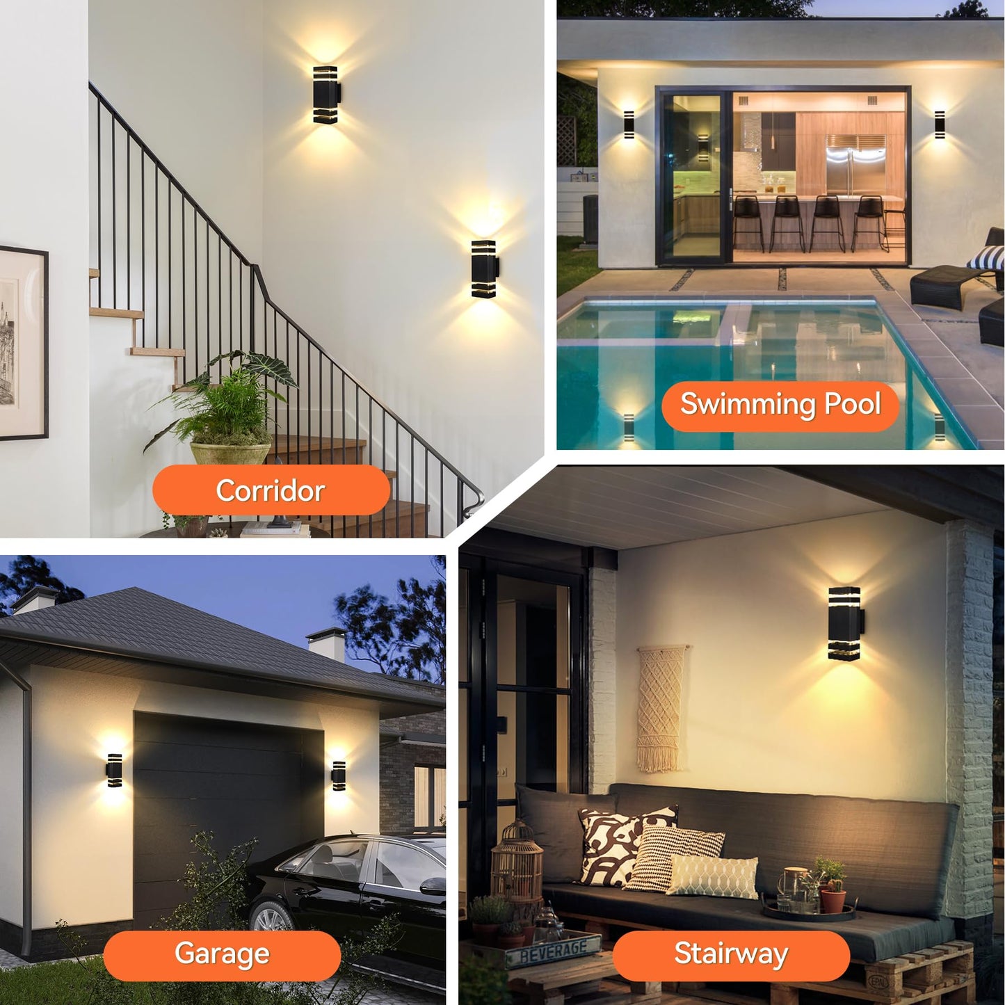 YICALE Outdoor Wall Lights Mains Powered,Up Down Lights Outdoor IP65 Waterproof Outside Wall Lights,Black LED Front Door Light Square Aluminium External Light Wall Mounted for House,Garden,2*GU10