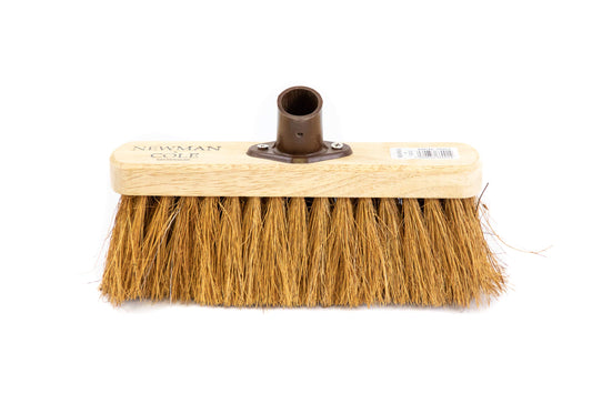 Newman and Cole 10" Wooden Broom Head with Soft Natural Coco Bristle Replacement Broom Head Indoor or Outdoor Broom Floor Sweeping Brush with Plastic Fixing Bracket Connector (10" Soft Natural Coco)