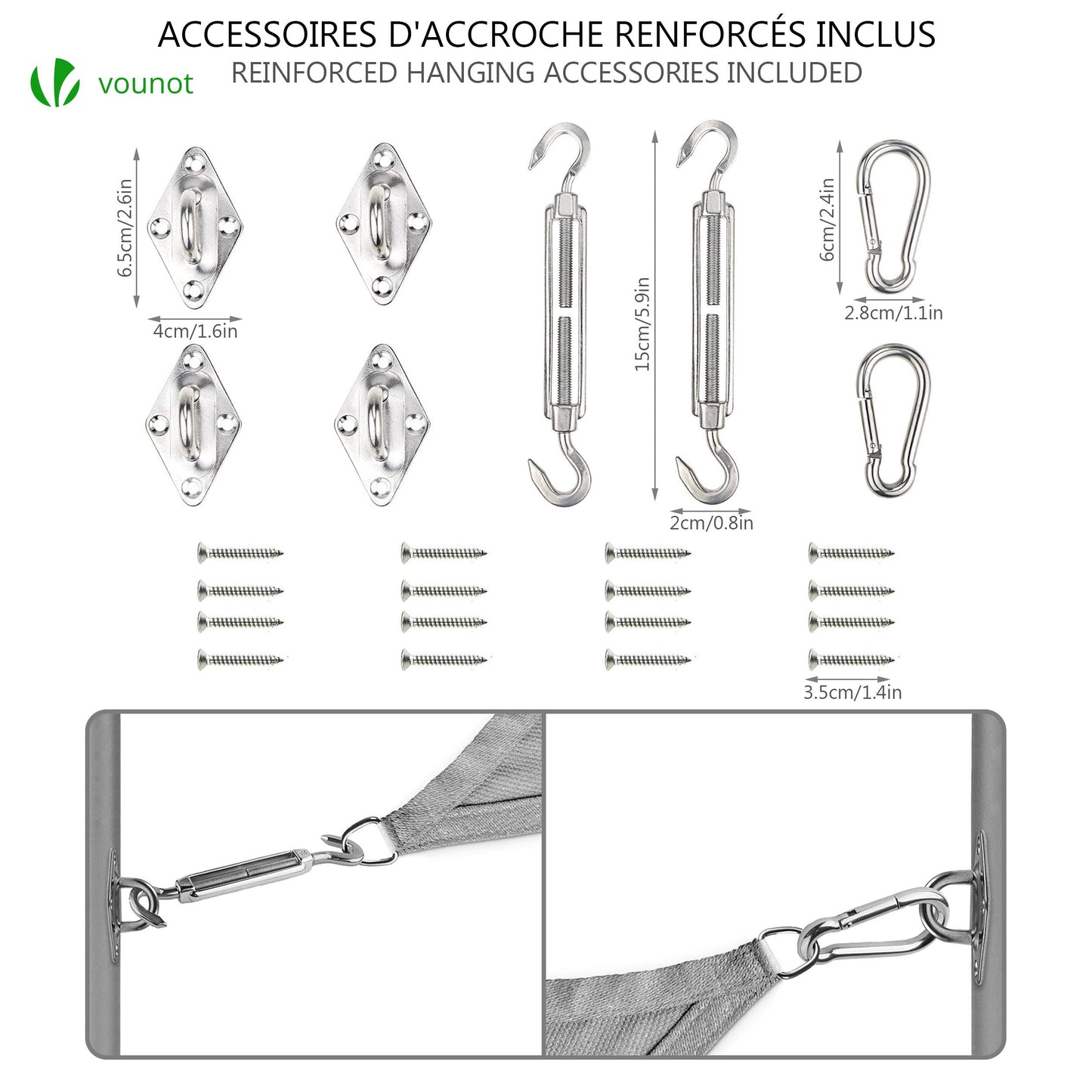 VOUNOT® Sun Shade Sail Rectangle with Fixing Kit, 95% UV Block Breathable HDPE Awning, Sunscreen Canopy for Outdoor Garden Patio Lawn, Grey 3x2.5 m