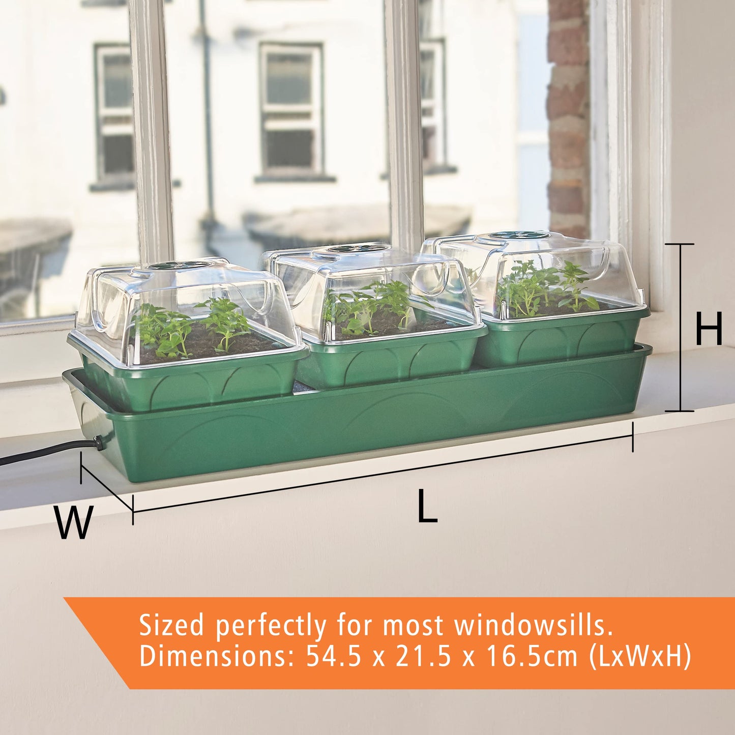 EarlyGrow Heated Electric Shatter Resistant 3-Bay Windowsill Propagator with Capillary Mat and Tray (Self-Watering)