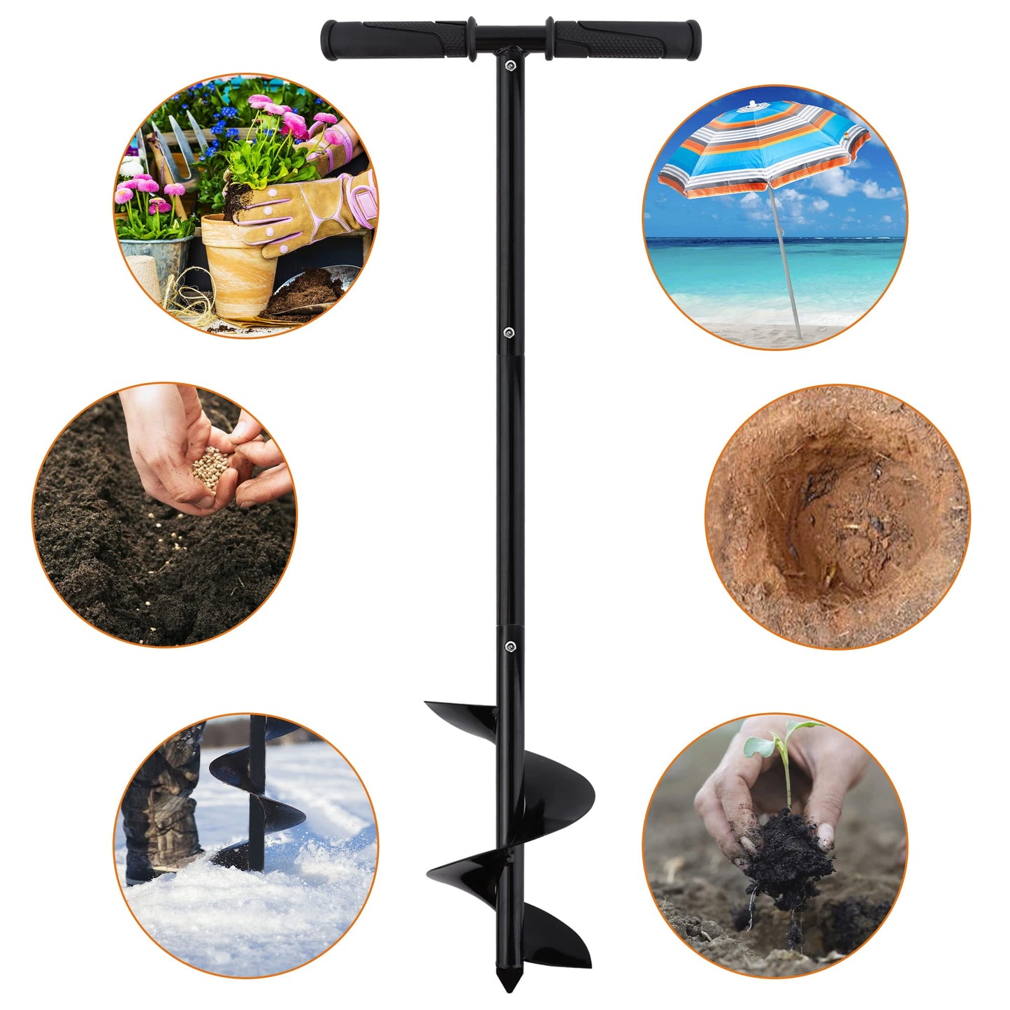 Garden Earth Auger Set, Ø150mm Auger Post Hole Digger with Non-Slip Handle, Fence Post Auger Garden Auger Spiral Drill Rapid Planter with Tool for Planting Trees, Deep Cultivating