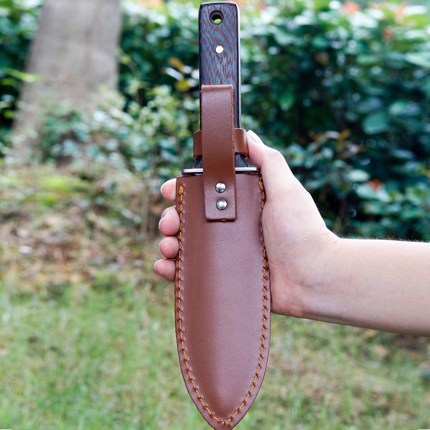 FLORA GUARD Professional Hori Hori Garden Trowel, Multi-Purpose Garden Spade with Leather Sheath, Sharpening Stone Included, Ideal for Planting, Cutting, Weeding and More