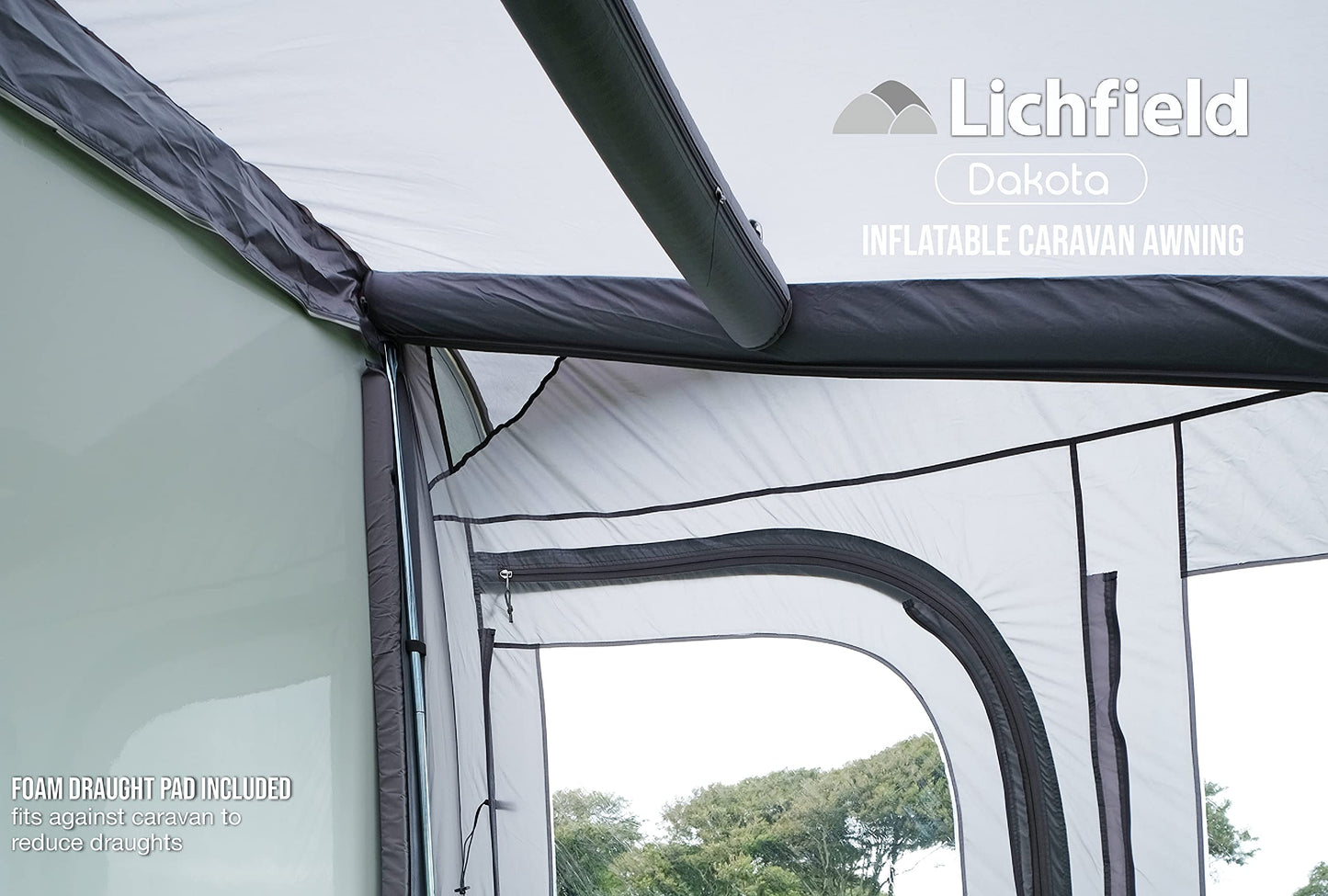 Lichfield Dakota Inflatable Caravan Air Awning, Excalibur, 4m [Amazon Exclusive], 150D Waterproof Polyester with PVC Draught Skirt, Rock Pegs and Storm Straps