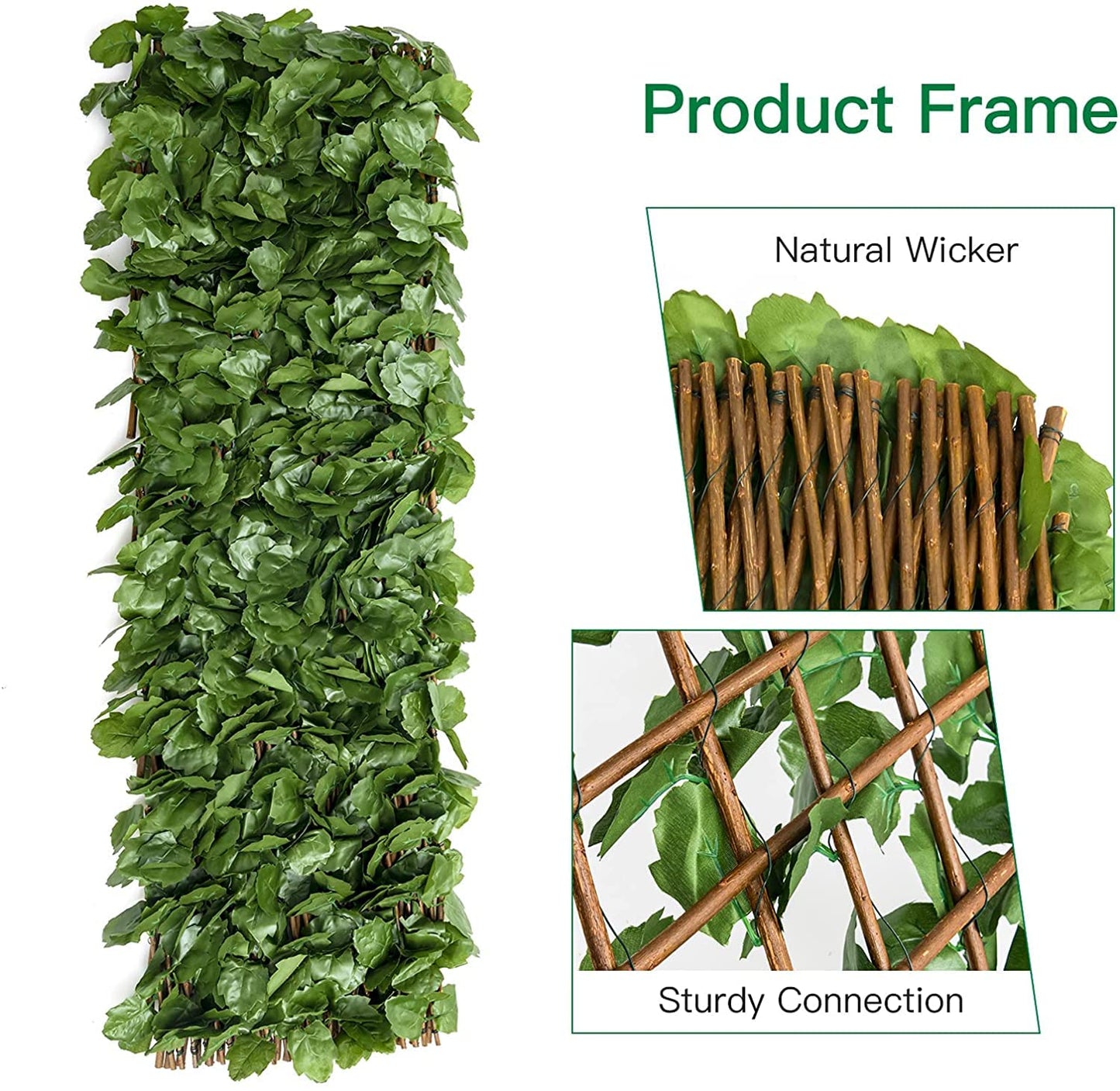 COSTWAY 255 x 79cm Artificial Ivy Leaf Hedge, 3PCS Expandable Willow Trellis Screening with Leaves, UV Protected Wall Privacy Fence Screen for Garden Backyard Terraces