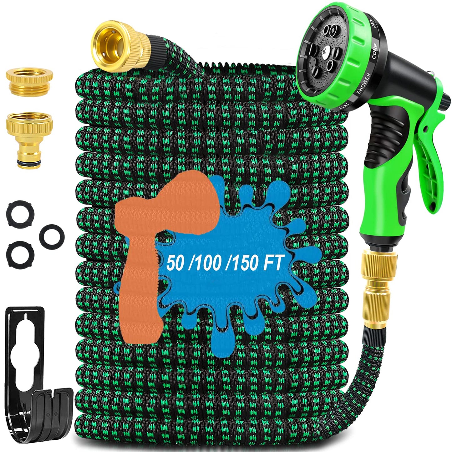 Garden Hose Expandable Garden Pipes-150FT Flexible Garden Hose Reels Including 10 Function Spray Gun Nozzle and Solid Brass Fittings,Magic Hosepipe for Gardening Patio Car Washing Pet Bathing (45M)