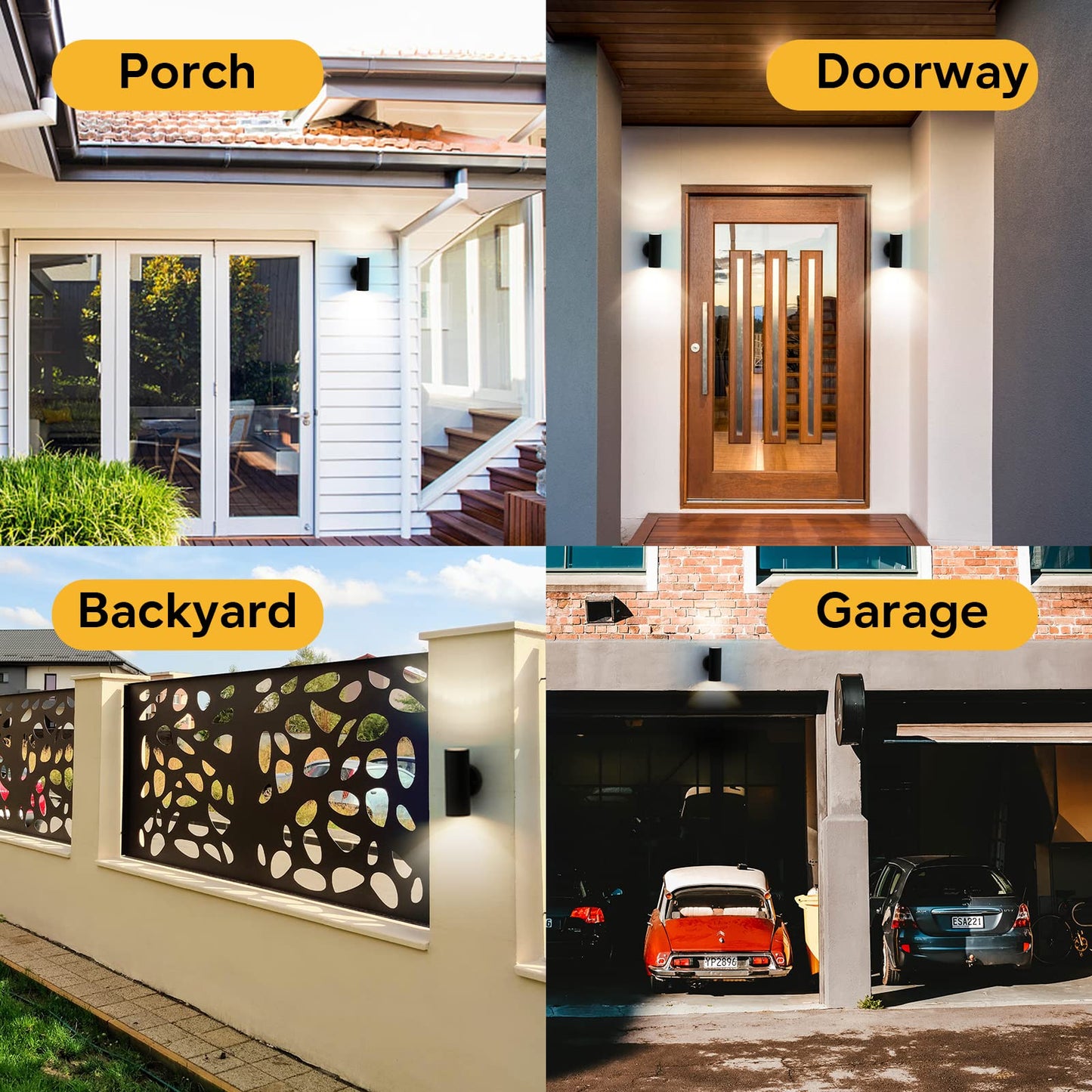 Kerry Outdoor Wall Lights, Up Down Mains Powered Lighting, Black Stainless Steel IP44 Waterproof, Exterior Wall Sconce for Indoor, Front Door, Patio, Hallway, Porch, Garden, Garage, Post - 2 Pack