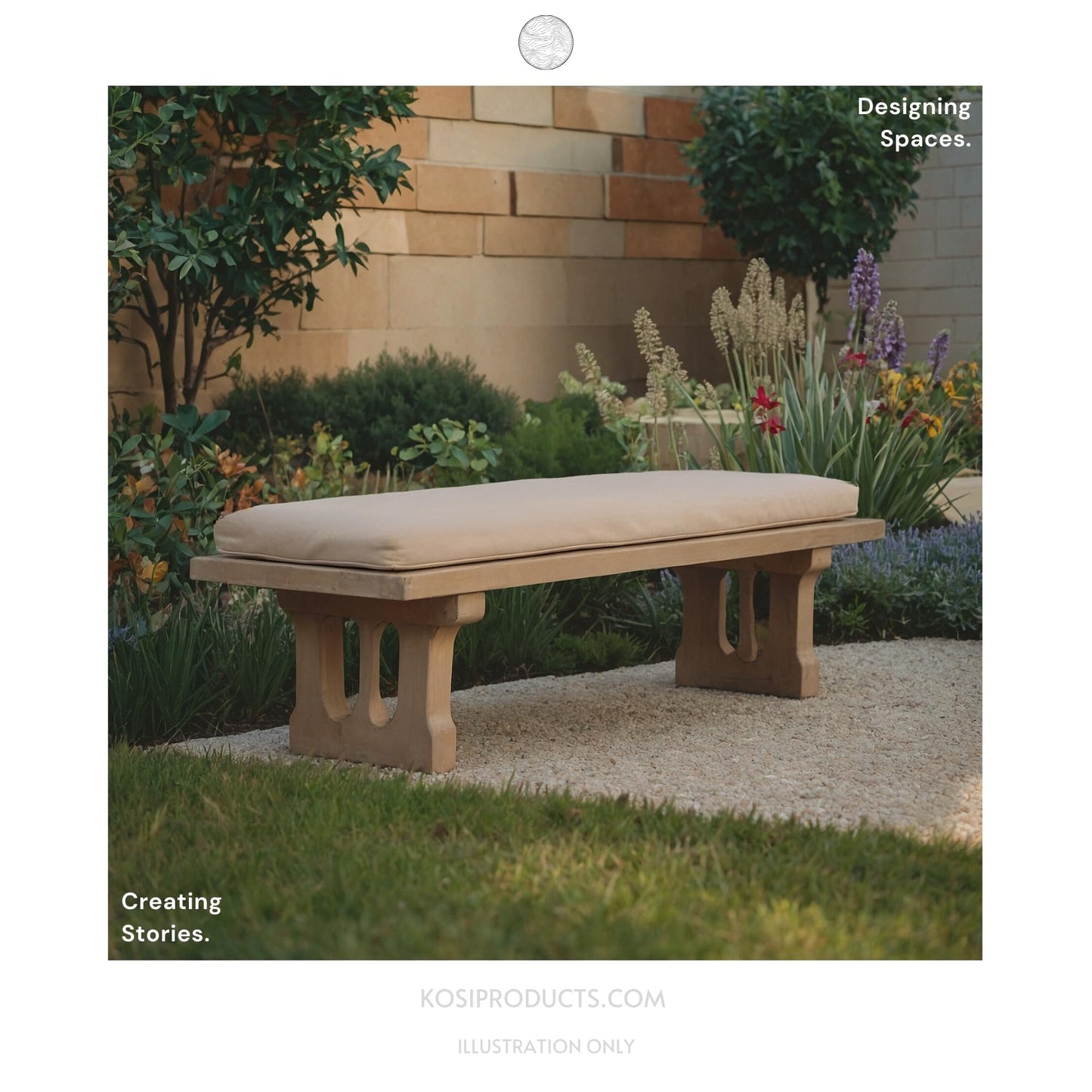 Kosiproducts 2 Seater Bench Seating Pad Cushion to fit Icenic Eden Garden Rattan Furniture 128cm x 50cm (Beige) - Bench Not Included