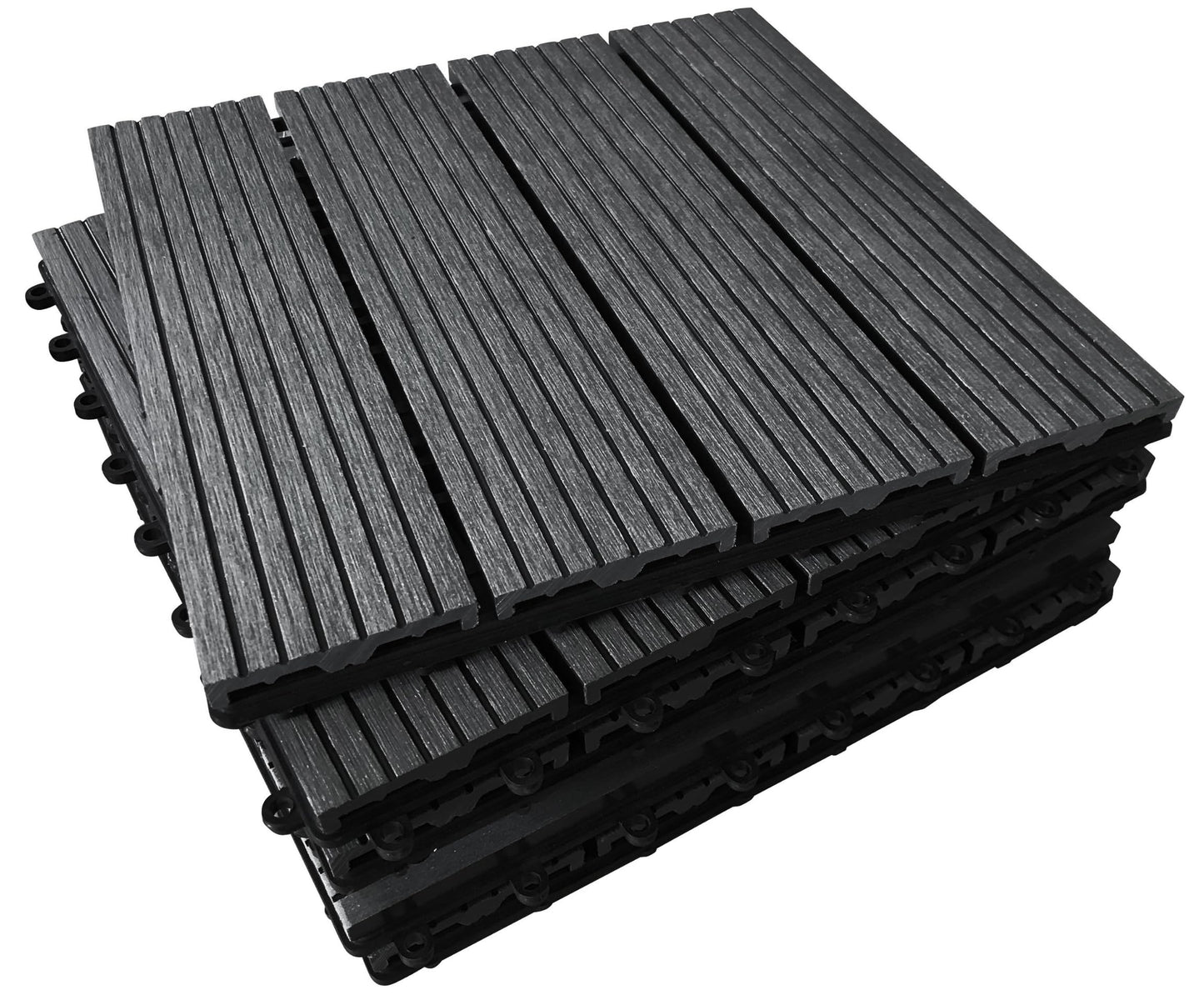 CLICK-DECK Composite Decking Tiles | Patio, Balcony, Concrete, Hot Tub Deck Tiles | 30x30cm Square Connect Flooring | Easy Installation | Low Maintenance | Great Drainage (6X Deck Tiles, Ebony)