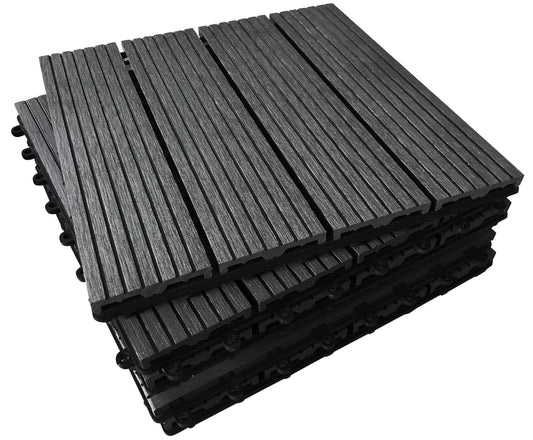 CLICK-DECK Composite Decking Tiles | Patio, Balcony, Concrete, Hot Tub Deck Tiles | 30x30cm Square Connect Flooring | Easy Installation | Low Maintenance | Great Drainage (6X Deck Tiles, Ebony)