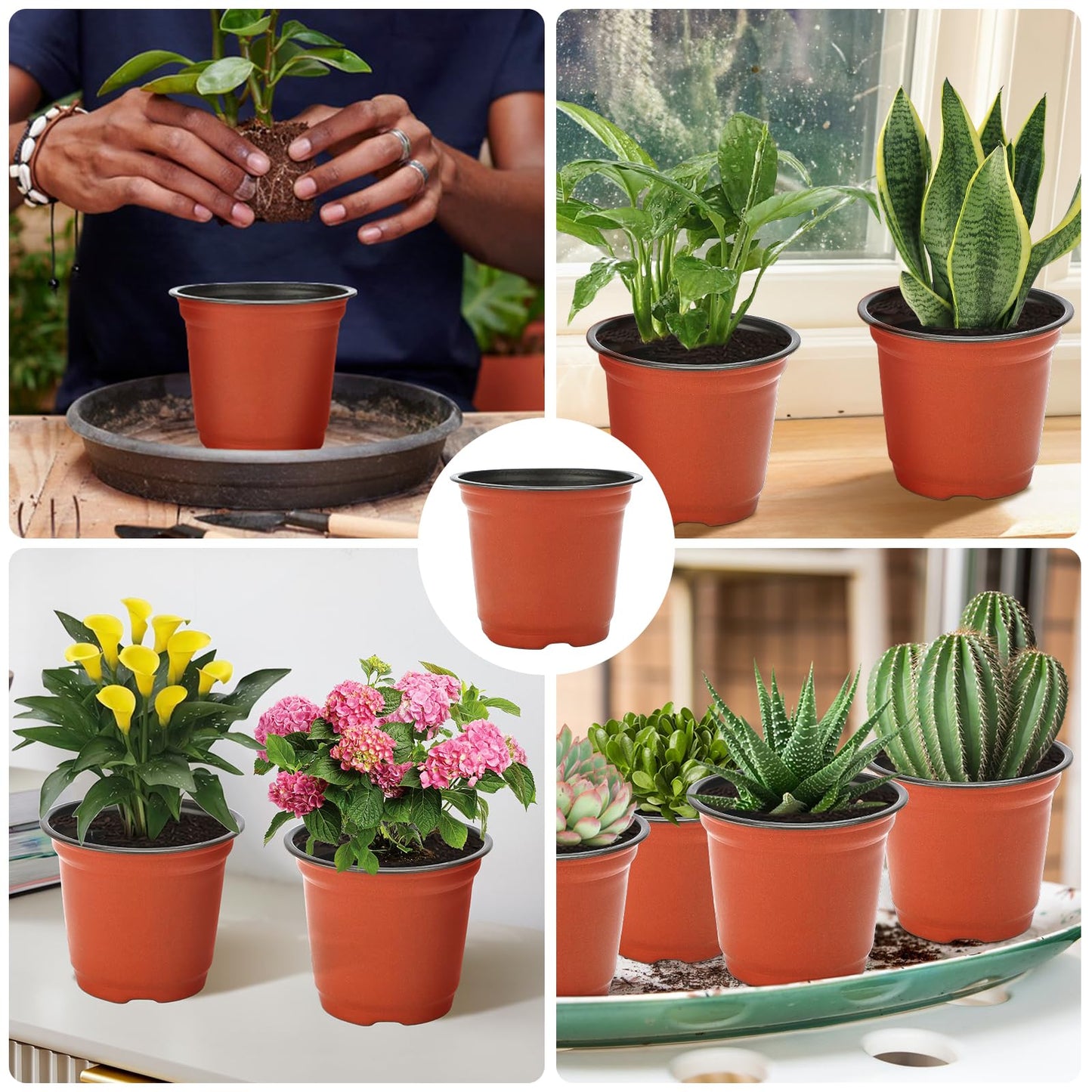 KINGLAKE 100Pcs Plastic Plant Pots 10cm Seed Seedling Pots Flower Nursery Pots for Vegetables,Flowers,Herbs,Cuttings, Succulent