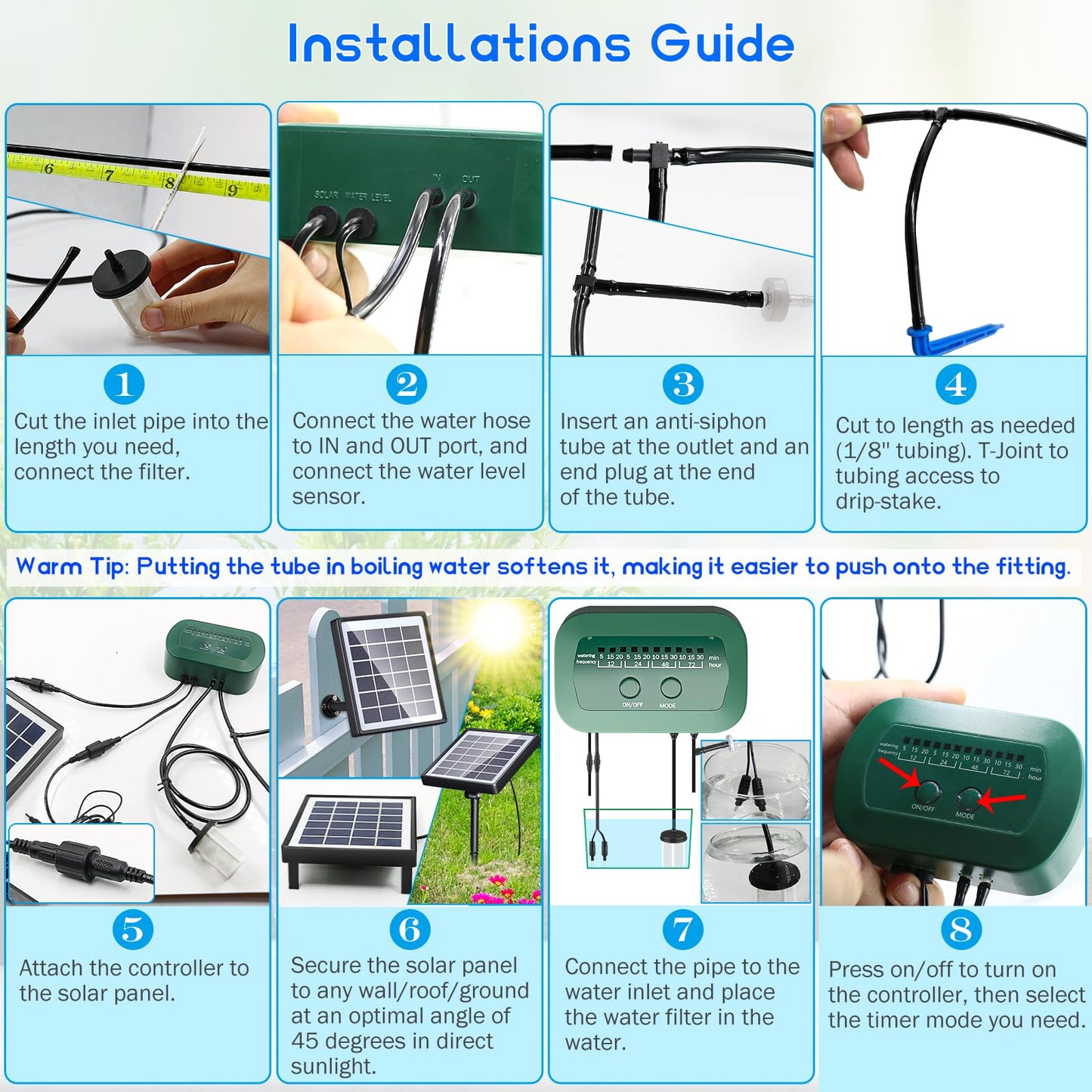 PChero Solar Irrigation System Kit, Automatic Self Watering System with Timer Garden Greenhouse Drip Irrigation System with 15M Hose for Pots Lawn Indoor Outdoor Plants