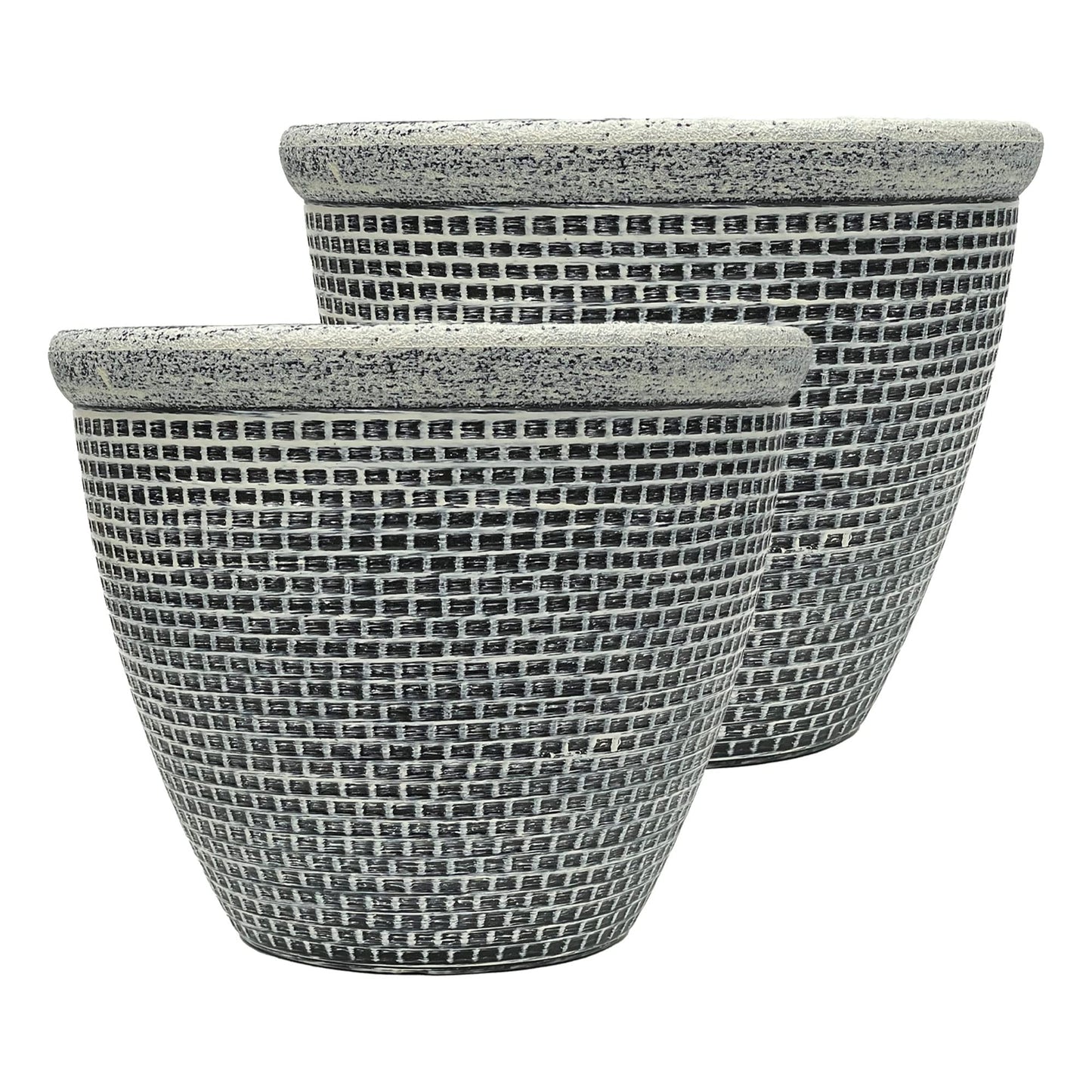 SG Traders Plastic Round Cromarty Plant Pot Flower Pot Planter Garden Decoration Antique Silver 25cm Plant Pot Outdoor Flower Pots Outside Garden Planters Outdoor With Drainage Holes (Pack of 2 Pot)