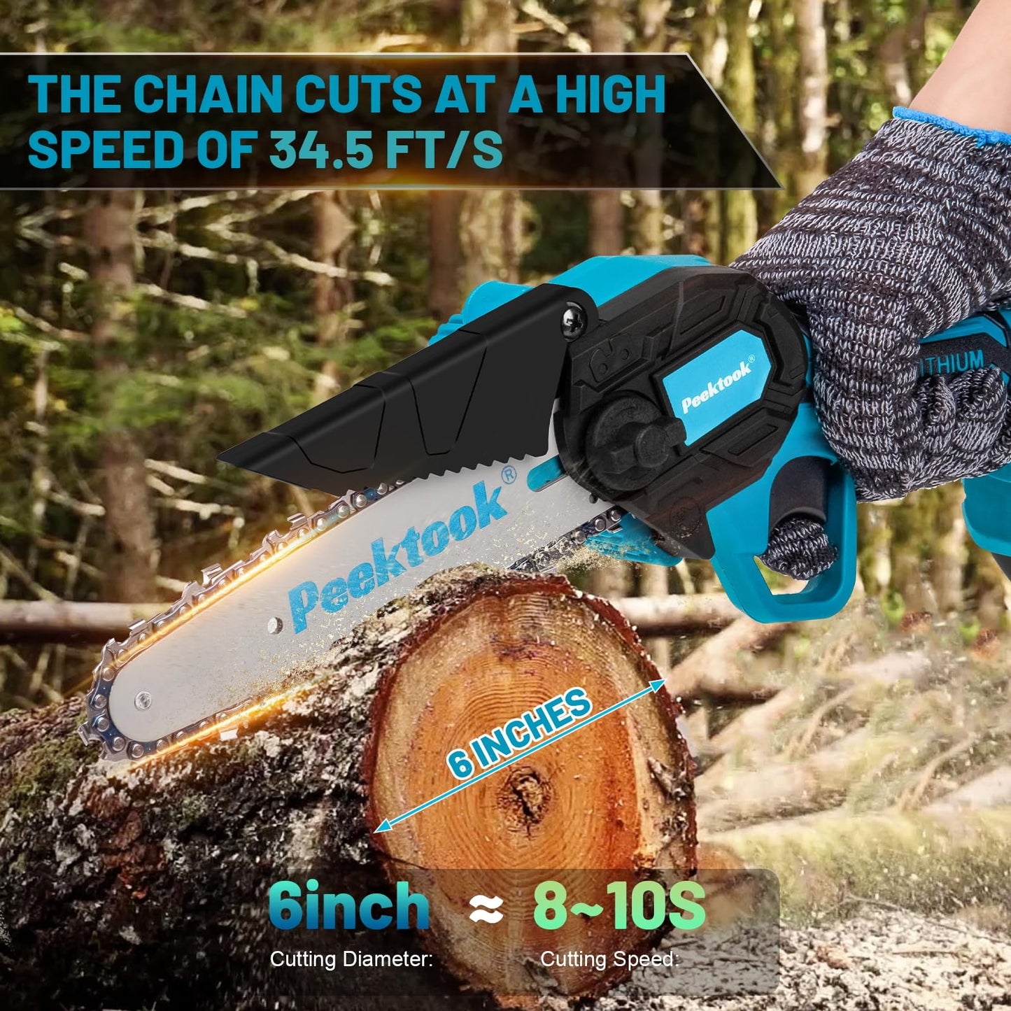 Mini Chainsaw-6 Inch Brushless Motor Cordless Chainsaw with 4000mAh Battery & 2 Chains, Light Weight Battery Chainsaw Electric, Small Chain Saw with Safety Lock and Strong Motor for Tree Trimming