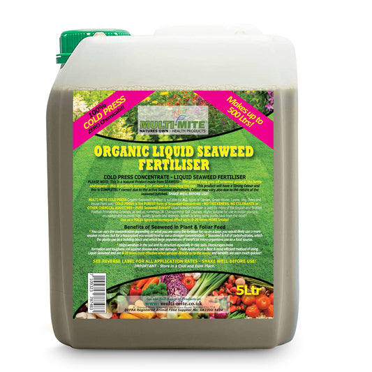 Multi-Mite 5 Ltr Liquid Seaweed -100% Natural & Organic Concentrate Cold Pressed Plant & Soil Fertiliser, Trees Lawn Veg & House Plants Root or Foliar Feeding
