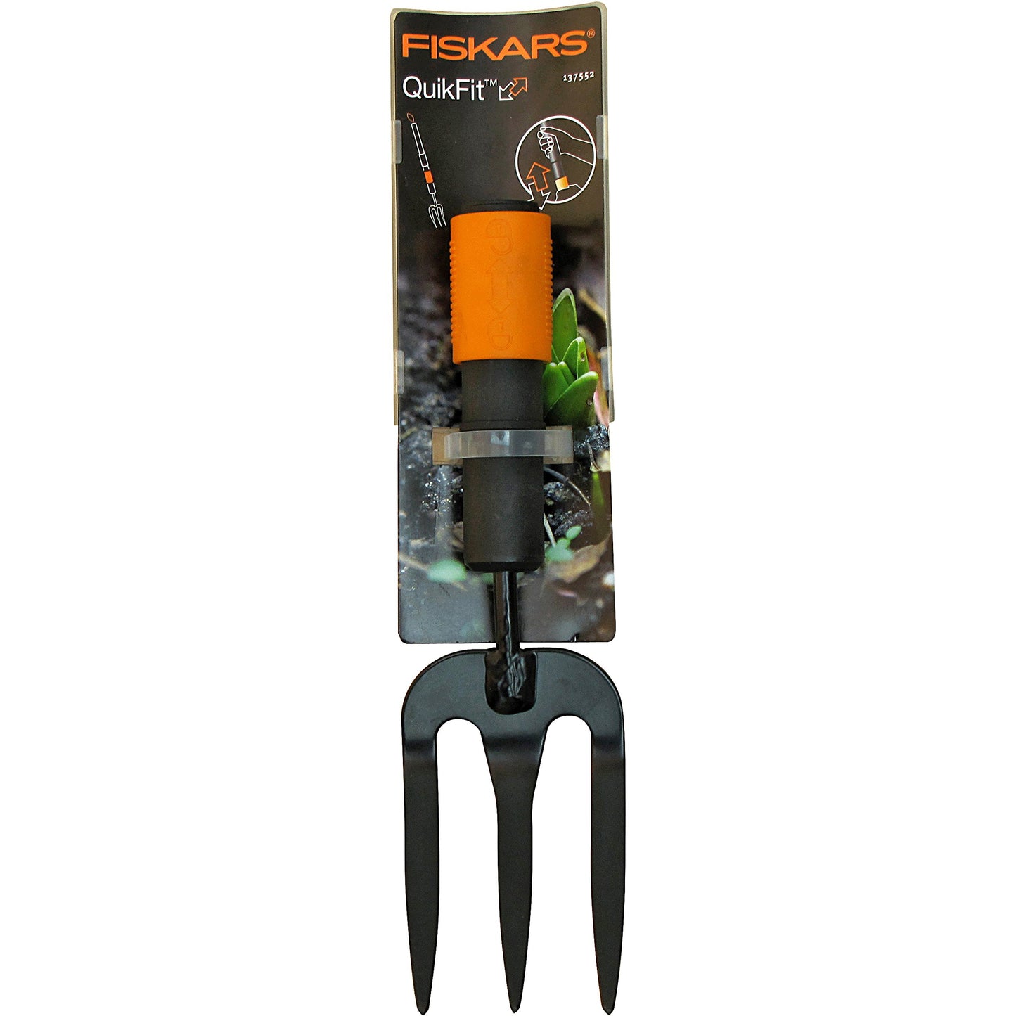 Fiskars QuikFit Weed Fork, Tool Head, Length: 27.5 cm, Stainless Steel Tines, Black/Orange, 1000733