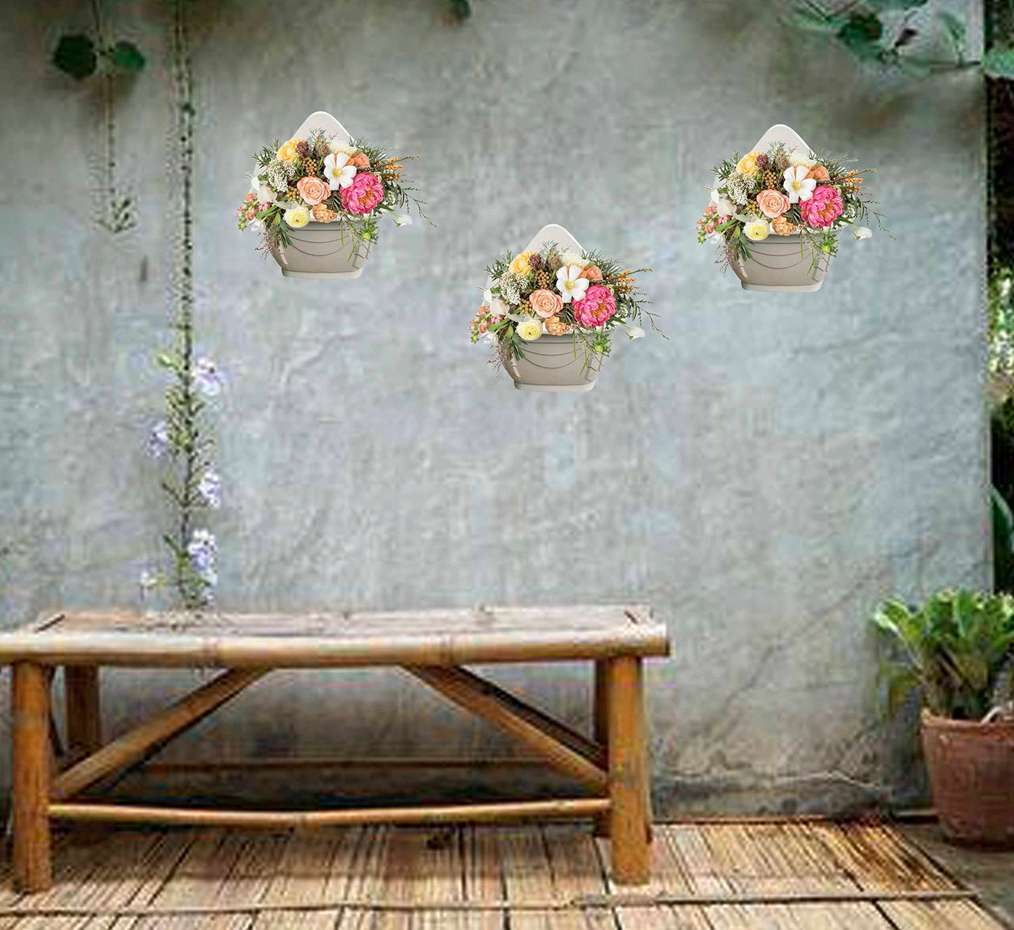 HOMION 31cm Venetian Wall Planter Hanging Basket Flower planter Plastic (TAUPE, 6 baskets)