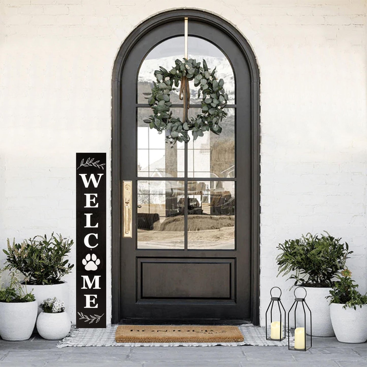 Perfnique Modern Farmhouse Lantern Decor, 15'' 13'' Set of 2 Black Metal Lanterns, 2 LED 6hr Timer Flickering Flameless Candles, Lanterns Decorative for Outdoor Decor, Home, Indoor, Patio (Black)