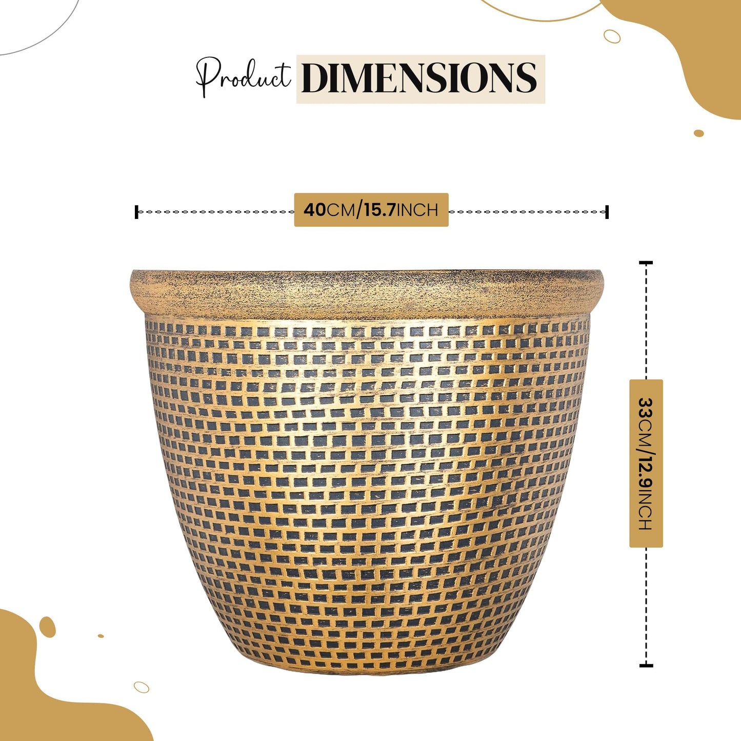 SG Traders 2 X Large Plastic Round Cromarty Plant Pot Flower Pot Planter Garden Decoration Gold 40cm Plant Pot Outdoor Flower Pots Outside Garden Planters Outdoor With Drainage Holes