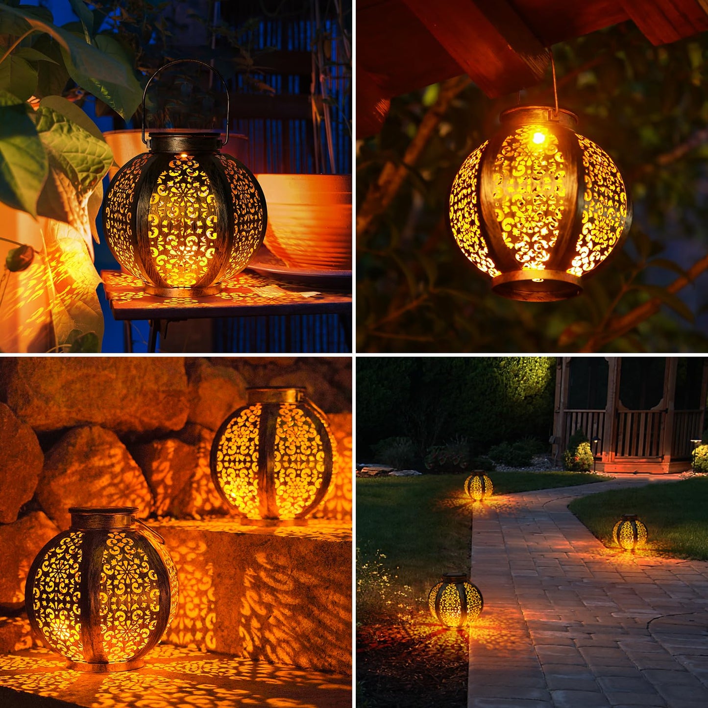 OxyLED Solar Lanterns for The Garden, Solar Lantern 2 Pack Auto On/Off Garden Ornaments Outdoor Solar Garden Lanterns Hanging Solar Lights Outdoor Garden Ornaments for Patio Backyard Pathway