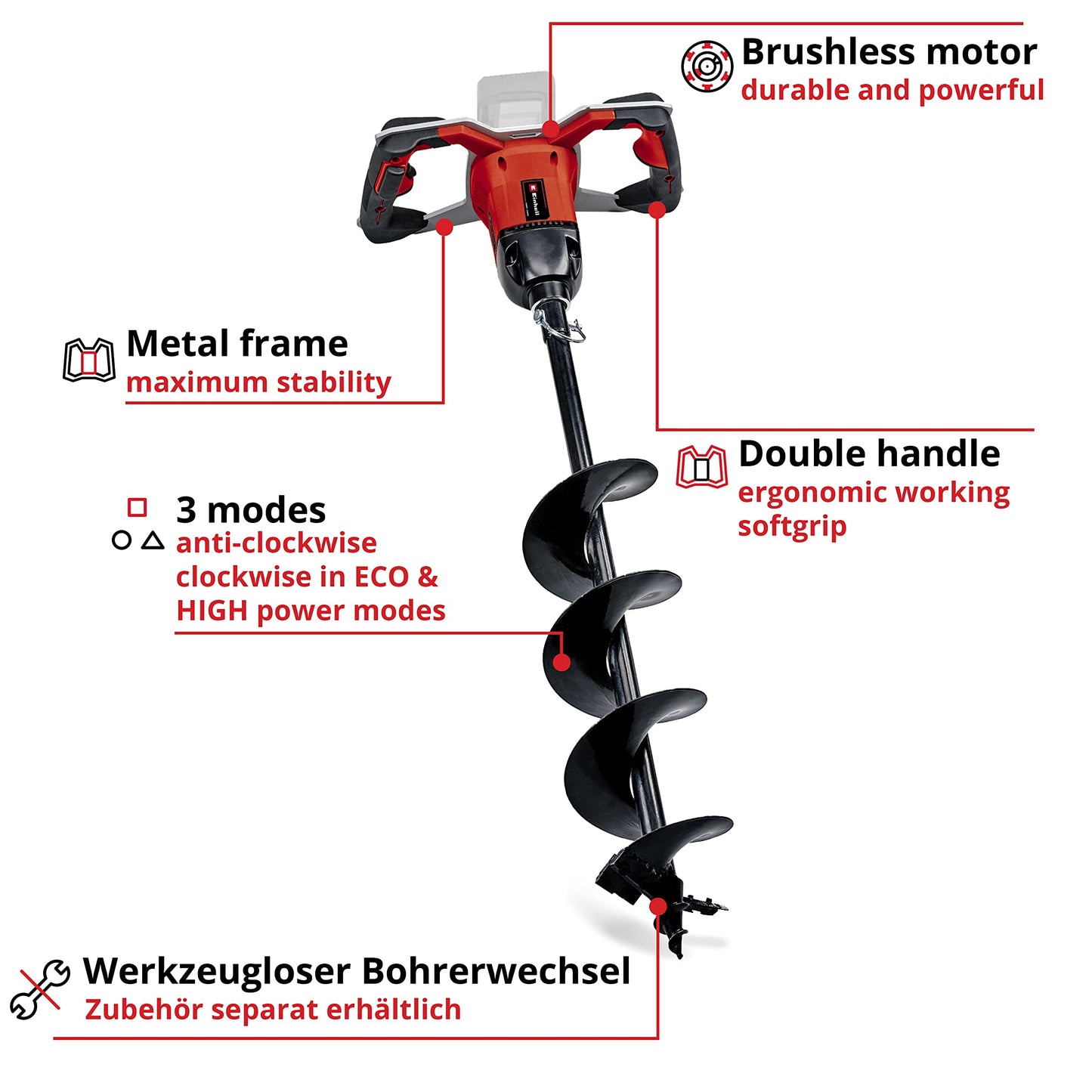 Einhell Power X-Change 18V Cordless Fence Post Auger - 150mm Auger Post Hole Digger, Brushless Soil Drill - GP-EA 18/150 Li Solo Post Hole Borer (Battery Not Included)