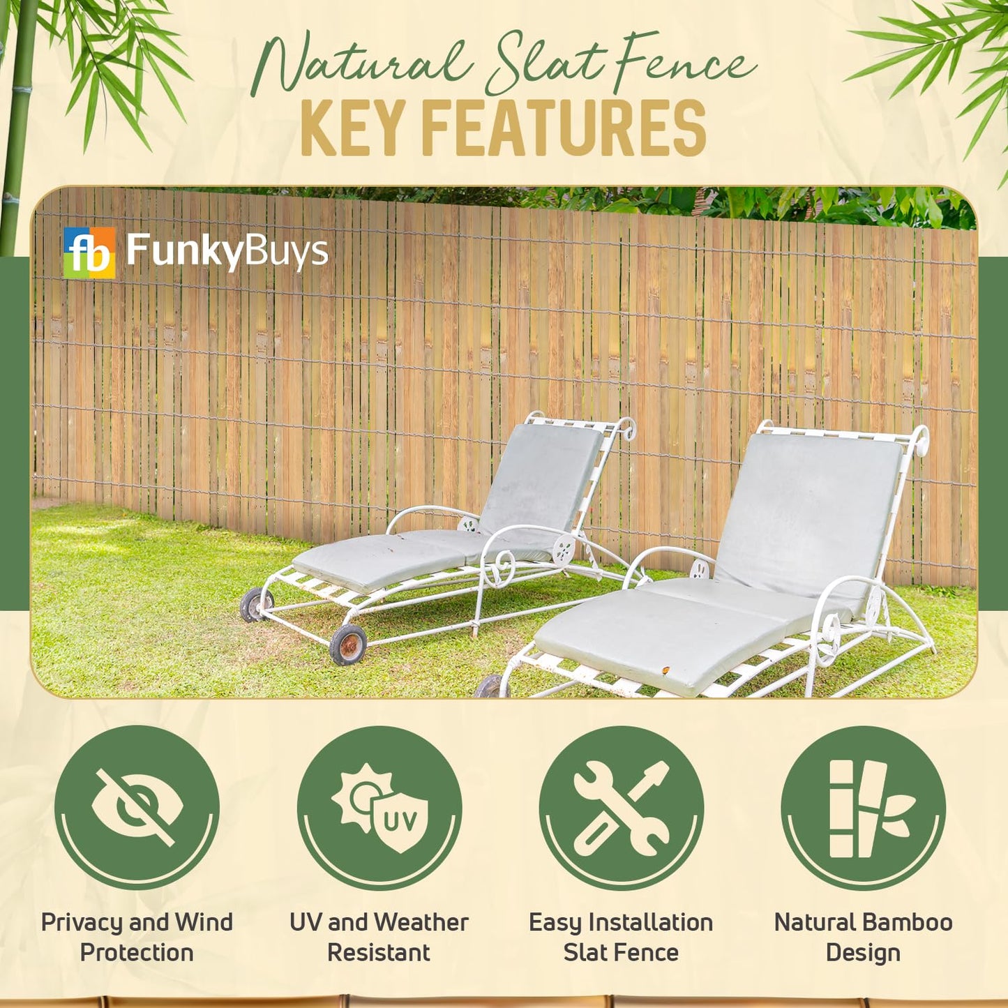 FunkyBuys Bamboo Fence Screening | Natural Slat Fence Panels Garden Screening for Outdoor Wind & Sun Protection for Privacy Shield (H: 1M x L: 4M)