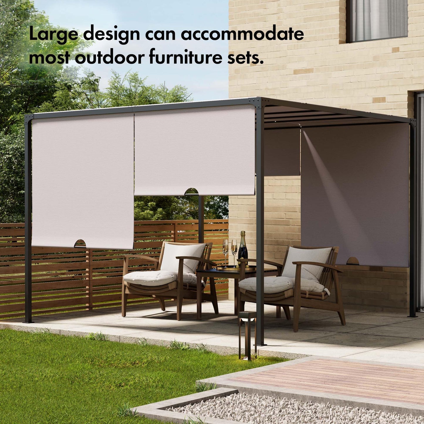 VonHaus Pergola with Sliding Roof 3x3m – Metal Pergola with Sliding Double Roof For Garden, Outdoor, Patio – Weatherproof, Removable Polyester Canopy, Powder Coated Steel Frame