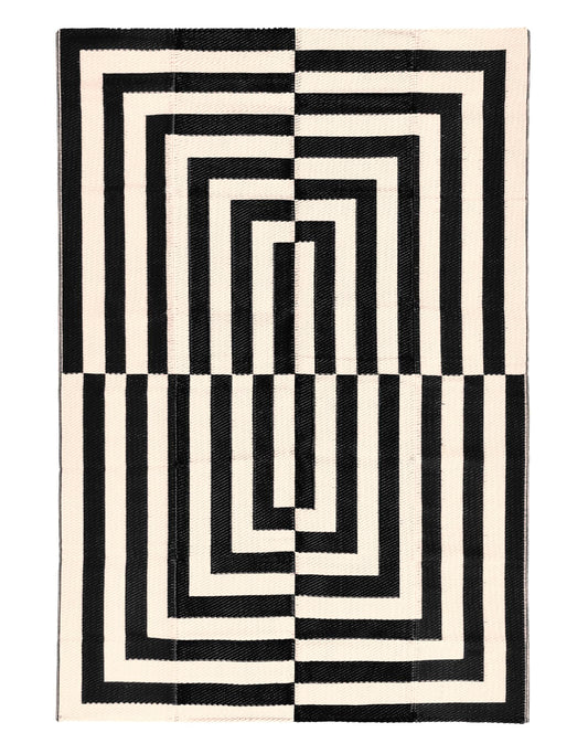 Relsy Outdoor Rug Waterproof Reversible Large 160 x 230 cm Garden Rug, Black & Cream Grid Area Rugs For Garden Outdoor Patio Rug, Camping Mat, Deck, Backyard, Picnic