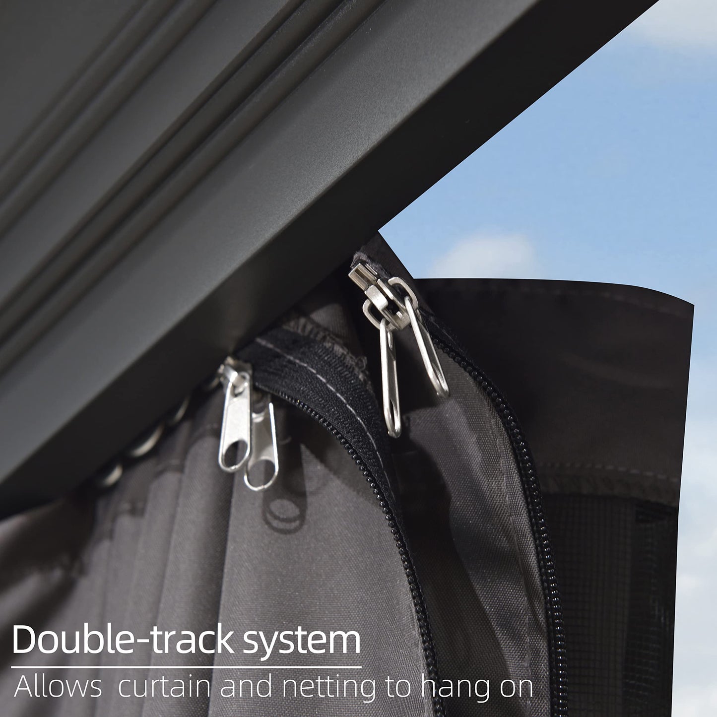 PURPLE LEAF 3m x 4.25m Hardtop Gazebo Double Layer Roof with Ventilated Top and Built-in Drainage System Equipped with Curtains and Nettings Modern Elegant Design for Garden