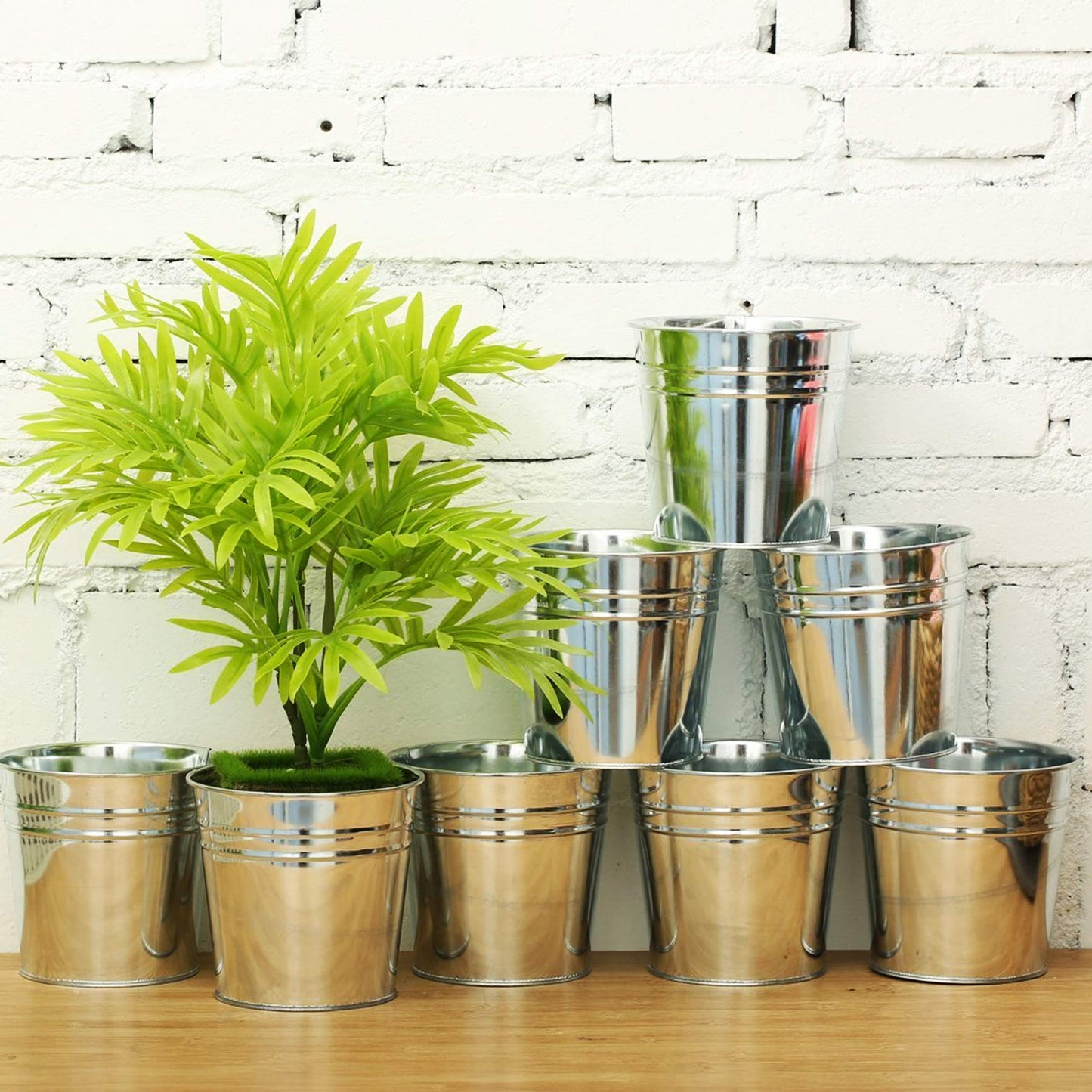 LIVIVO Pack of 12 Galvanised Iron Metal Flower Pots in Weather Resistant Metal for Indoor or Outdoor Use, Great for Plants, Herb Collection, Flowers and Shrubs