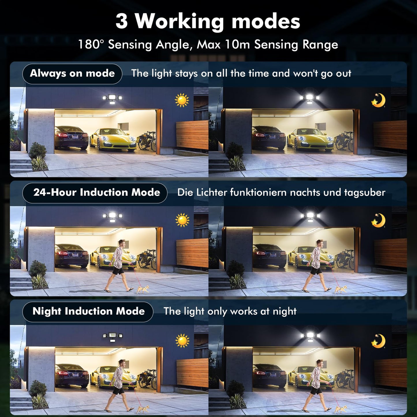 Bellanny Security Lights Outdoor Motion Sensor - 100W 10000LM Super Bright Led Flood Lights, IP65 Waterproof PIR Floodlights Outdoor Lights for Courtyard Porch Garden Garage