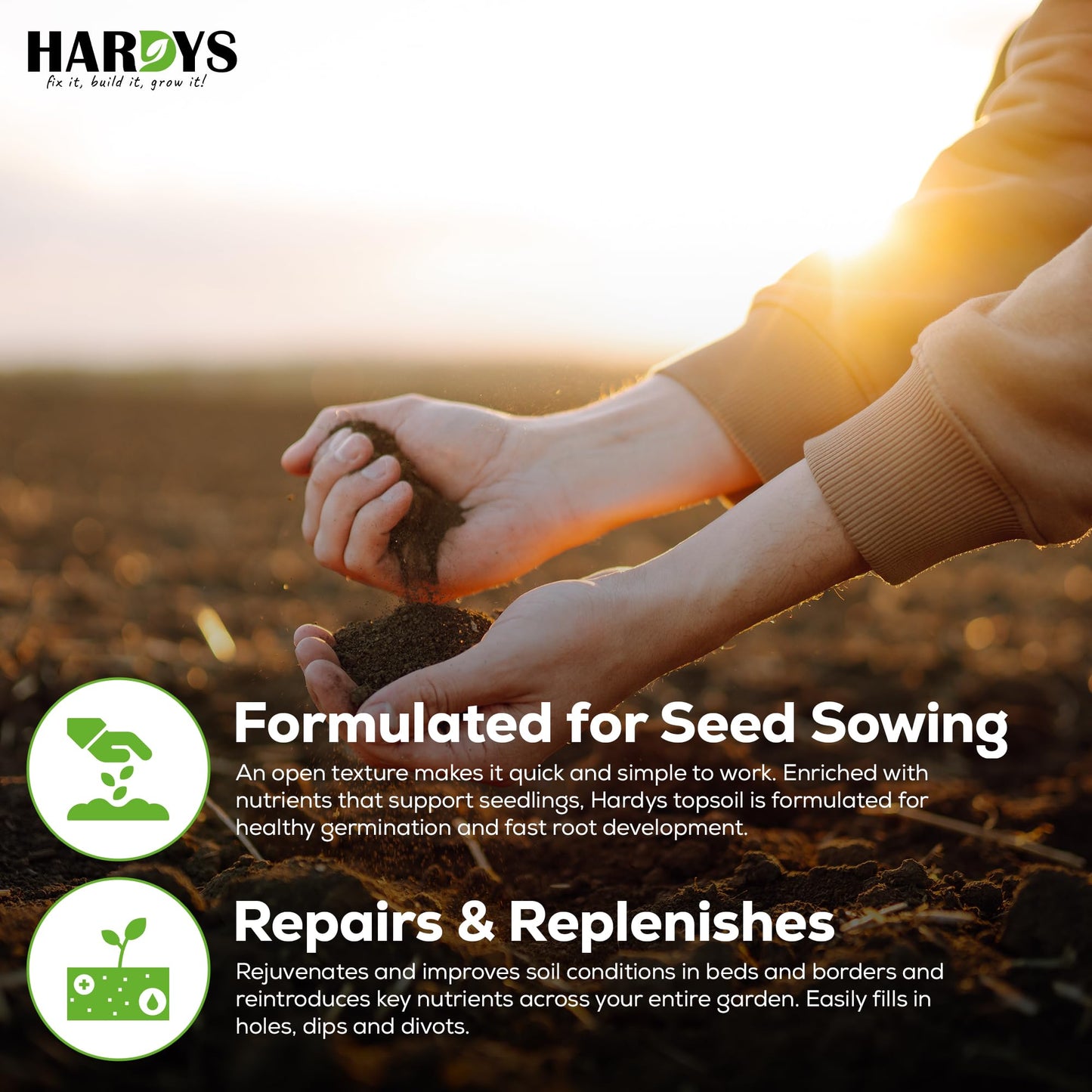 Hardys 25L Top Soil for Garden & Lawn - Loam & Sand Based, Enriched Top Soil | Ideal for Grass Seeding, Levelling, Plant Beds, Borders - Graded for Plants Outdoor