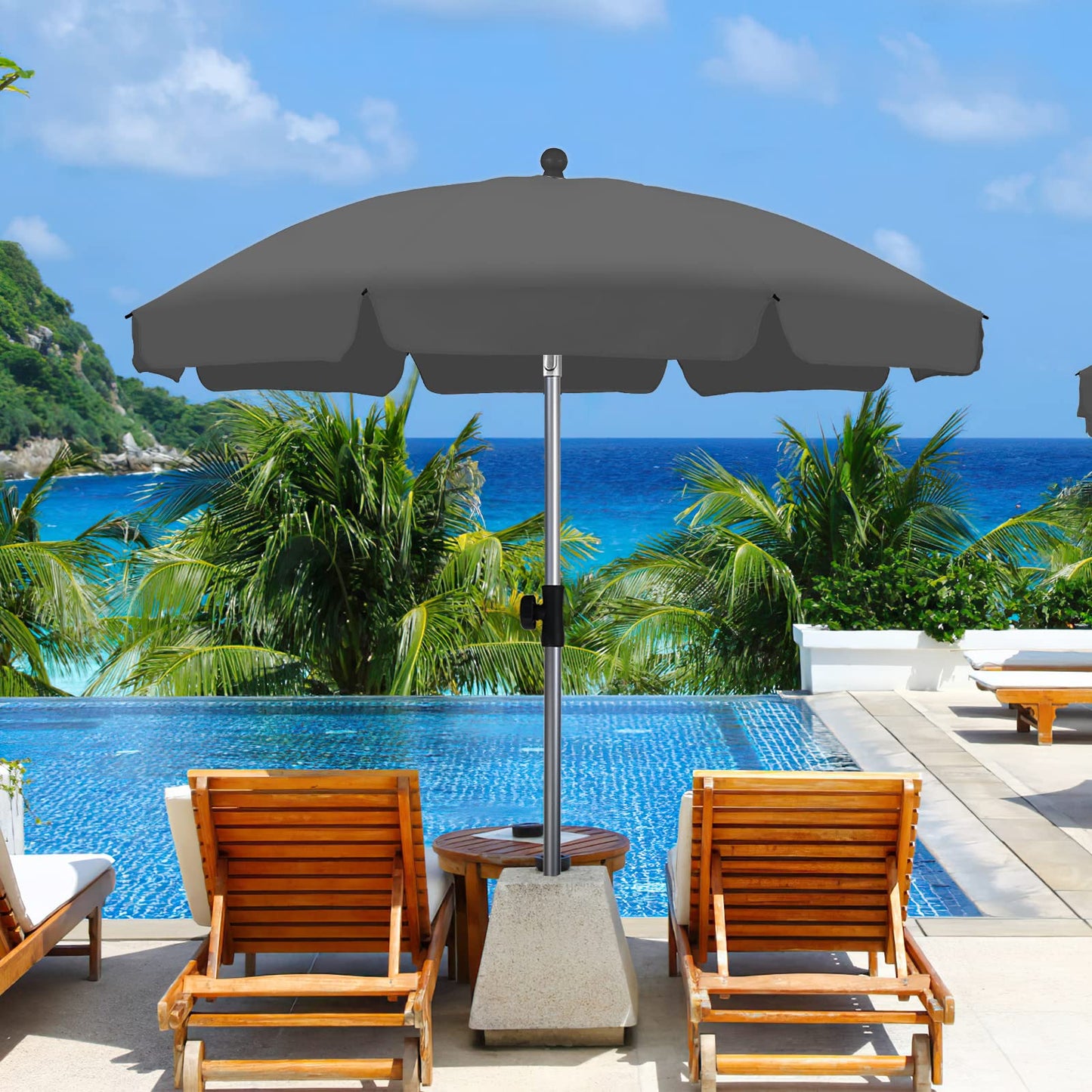 LIFERUN 2 X 2M Parasol, Market Umbrella, Round Garden Umbrella, 8 Steel Braces, Base Not Included, Patio Umbrella, Sun Protection UV 50- for Garden, Balcony and Patio, Grey