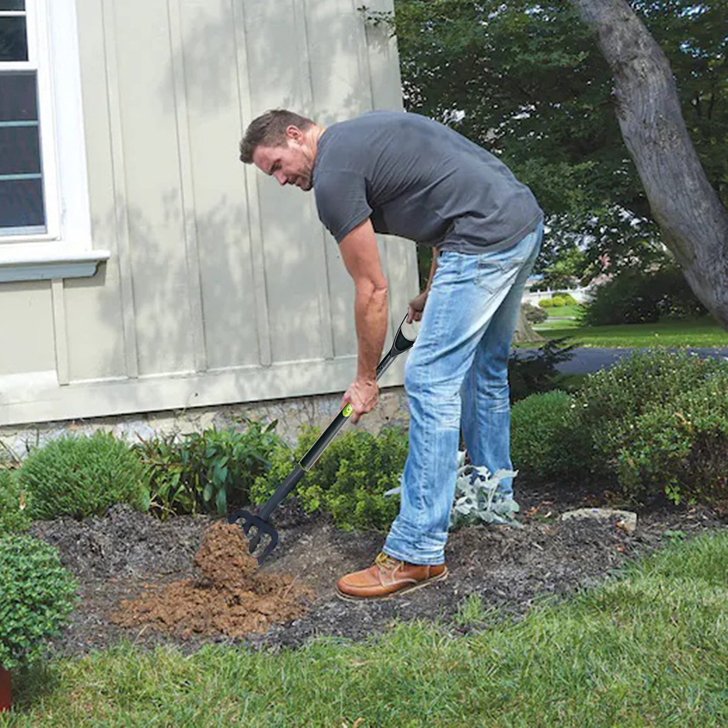 tradefirst Garden Fork Heavy Duty For Digging with D-Grip Plastic Handle, Solid Carbon Steel Garden Hand Fork, Garden Tools, Digging, Mucking Out Fork