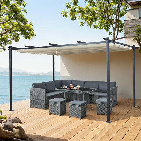 Aweather Metal Garden Pergola with Retractable Canopy, 3m x 4m, Sun Shade Gazebo (Grey)