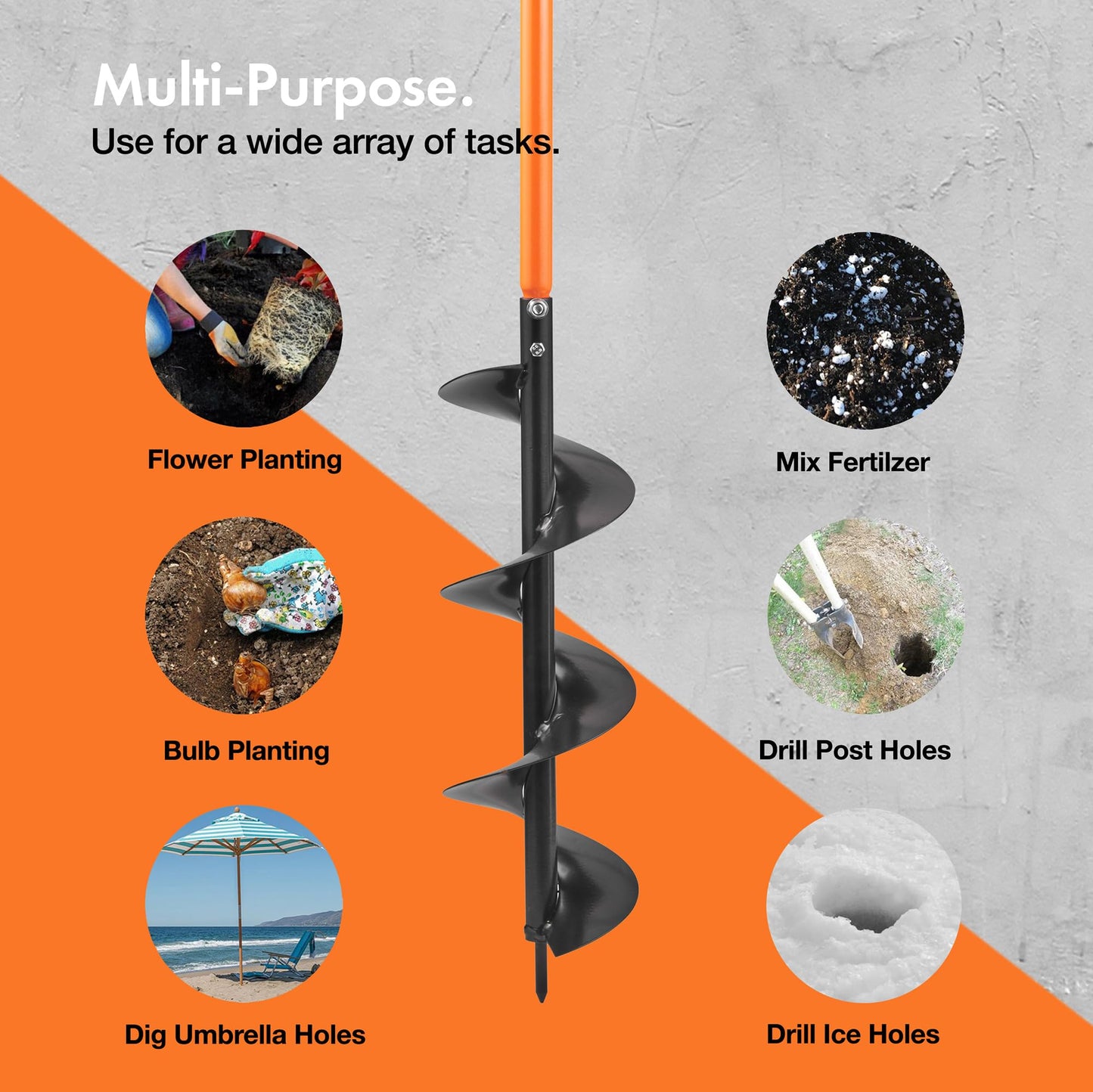 VonHaus Fence Post Auger – Manual Post Hole Digger for Gardening, Garden Flower Planting, Bulb Planting, Umbrellas, Ice, Mixing Fertilizer – 1050mm x 150mm